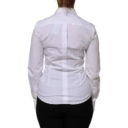 White Cotton Collared Long Sleeves Shirt Top