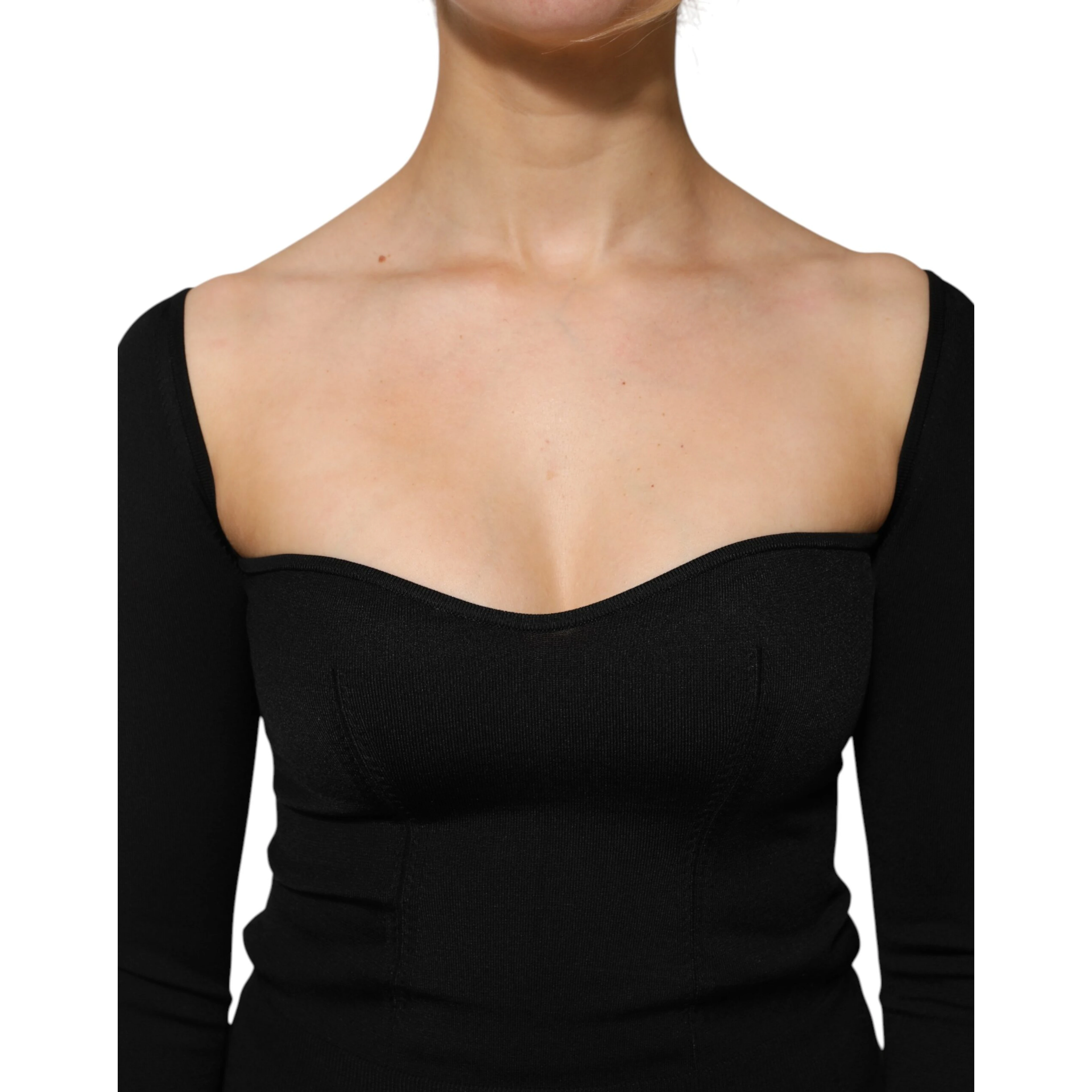 Black Viscose Long Sleeve Pullover Blouse Top