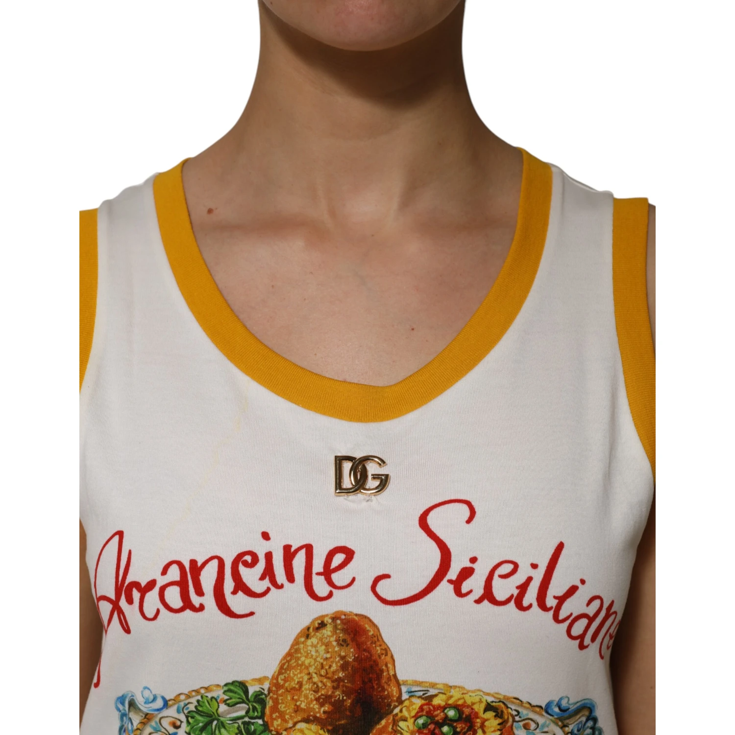 White Araneine Siciliane Sleeveless Tank Top