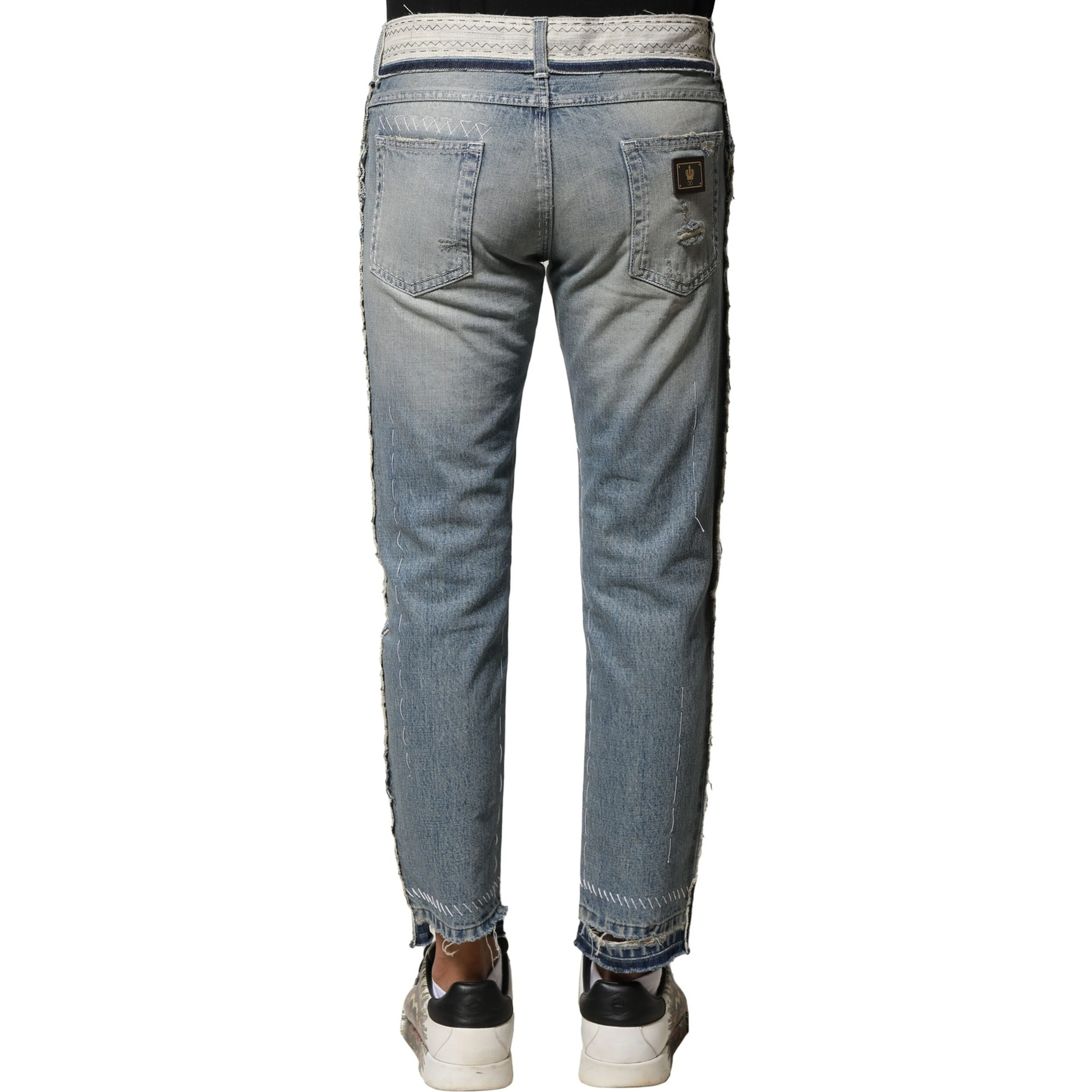 Light Blue Tattered Straight Men Denim Jeans