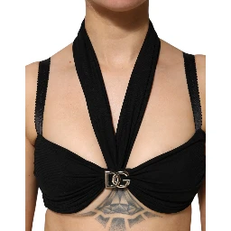 Black Cropped Viscose Halter Bustier Top