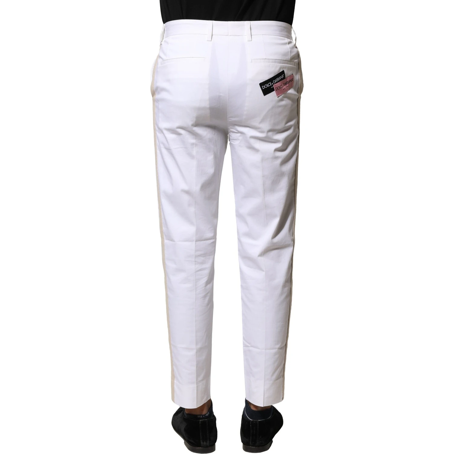 White Cotton Straight Logo Men Pants