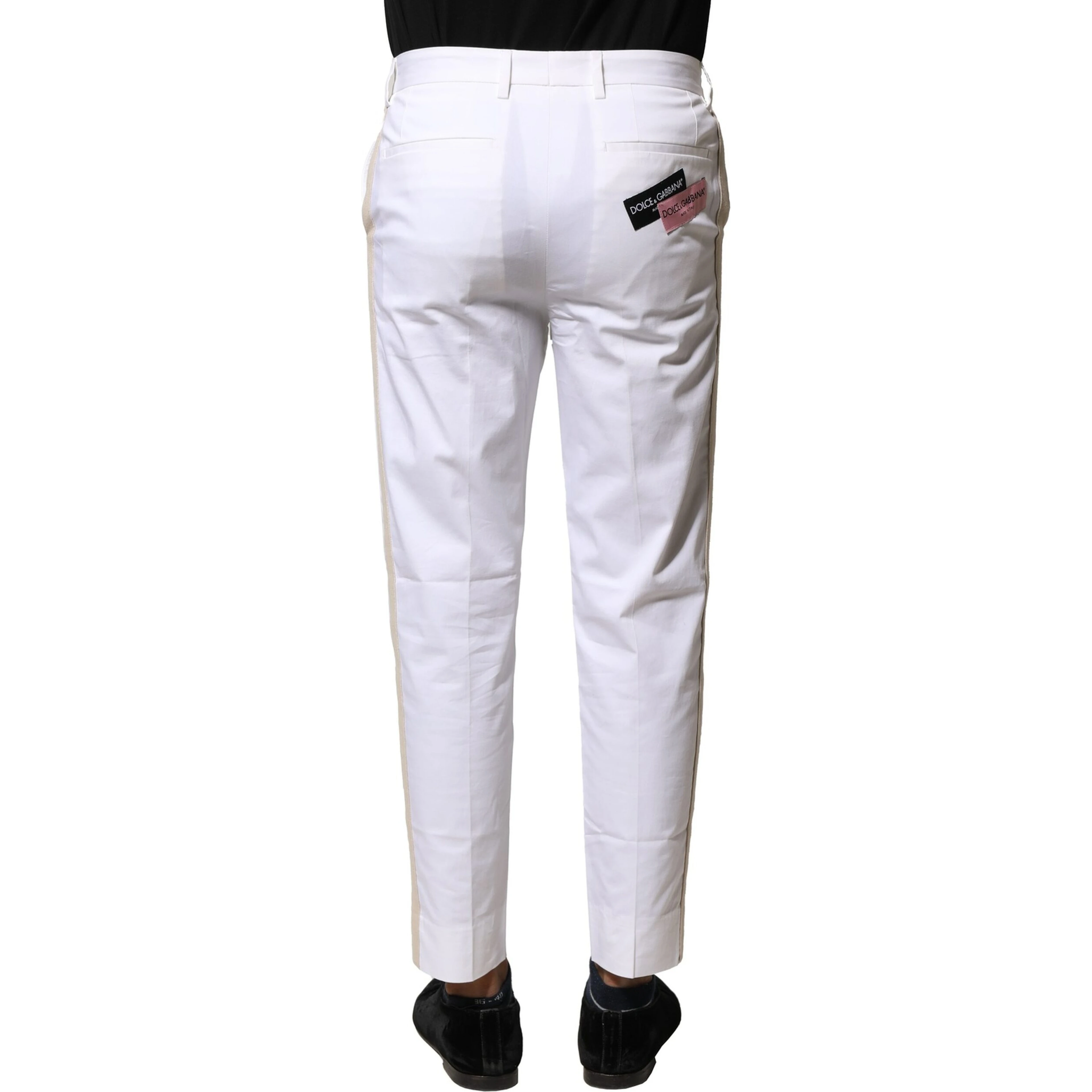 White Cotton Straight Logo Men Pants