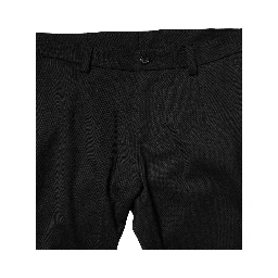Black Wool Men Skinny Mid Waist Pants