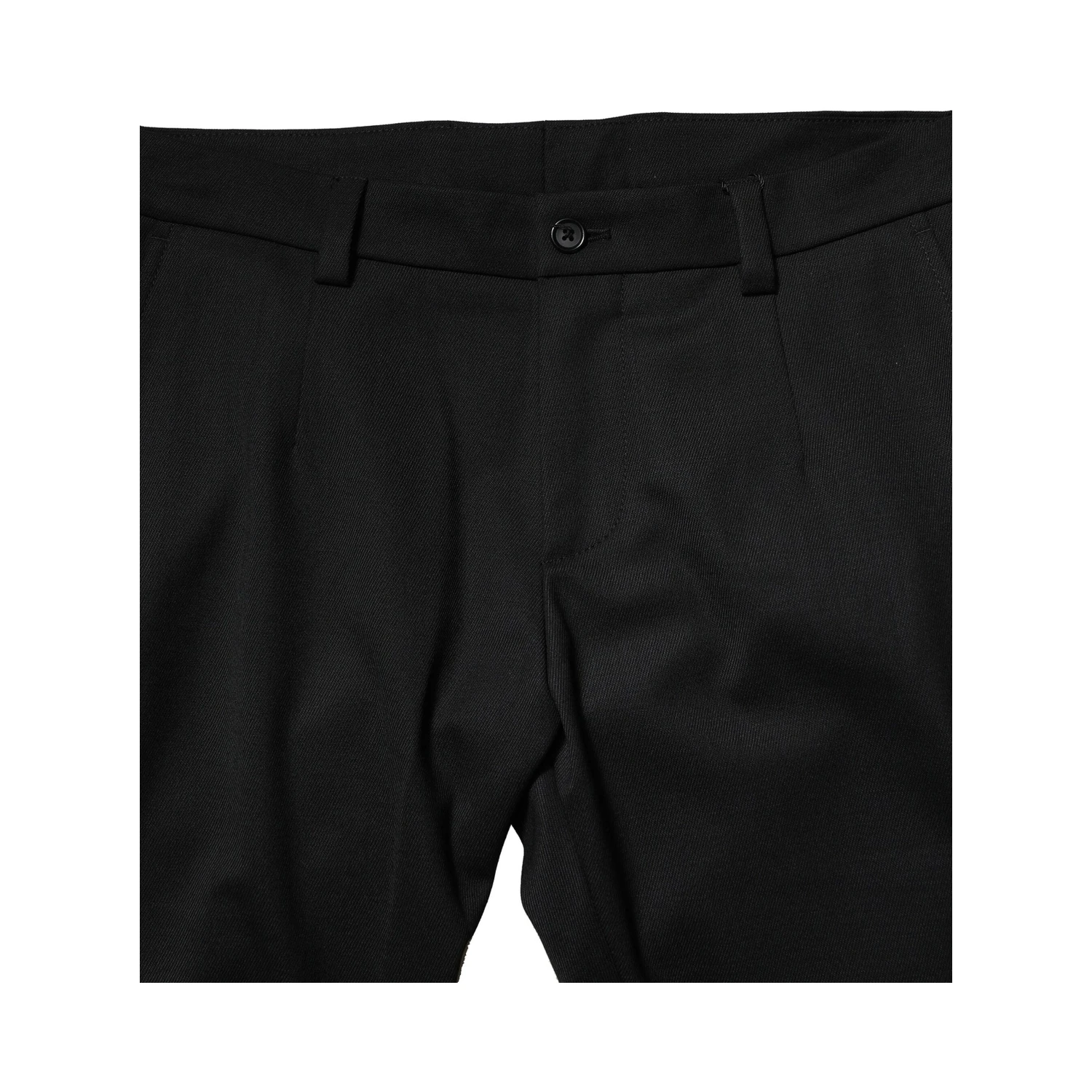 Black Wool Men Skinny Mid Waist Pants