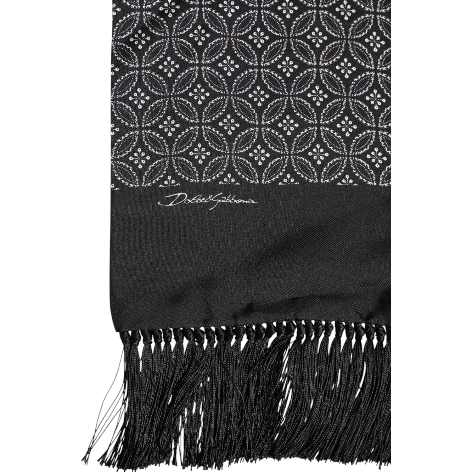 Black Patterned Fringes Men Foulard Scarf