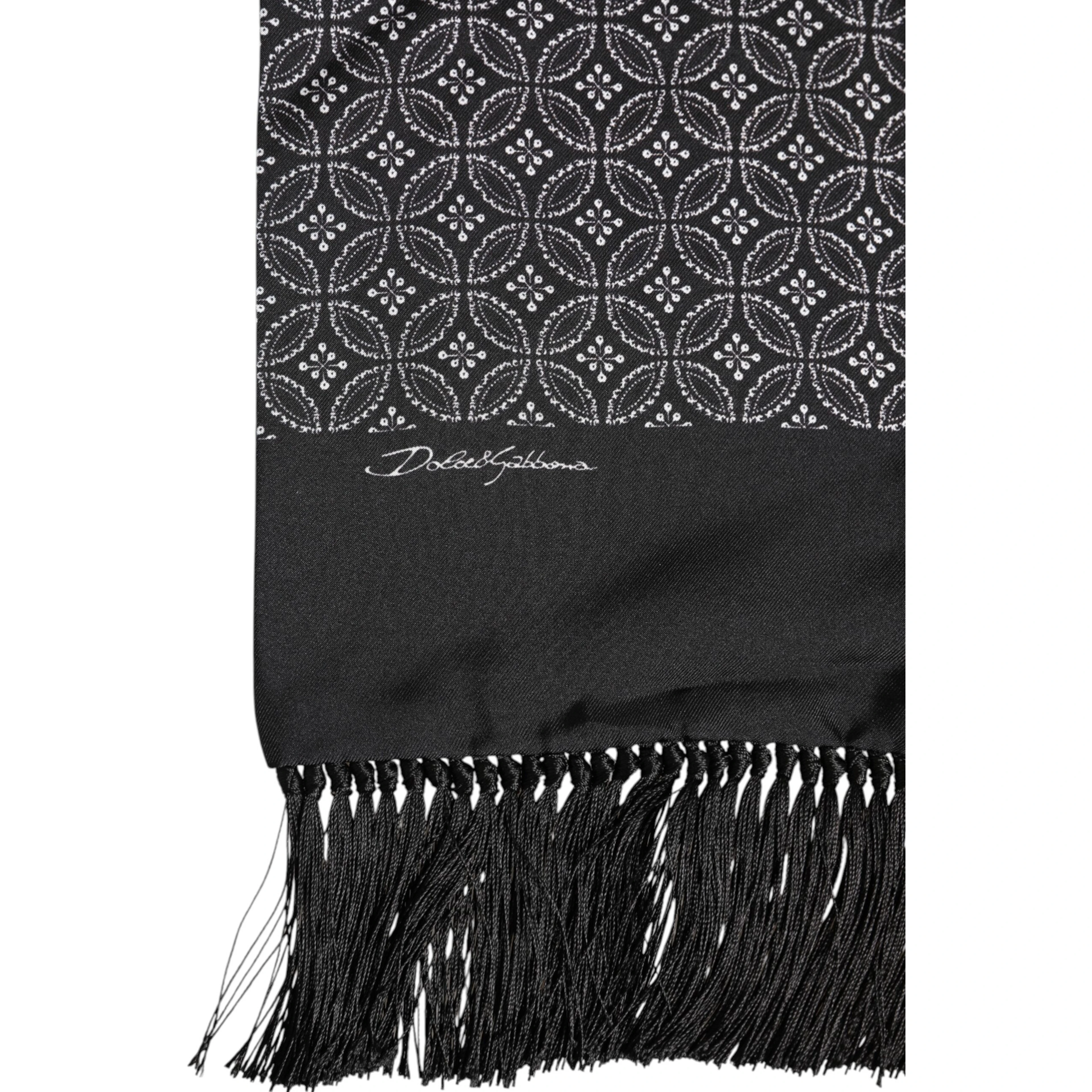 Black Patterned Fringes Men Foulard Scarf