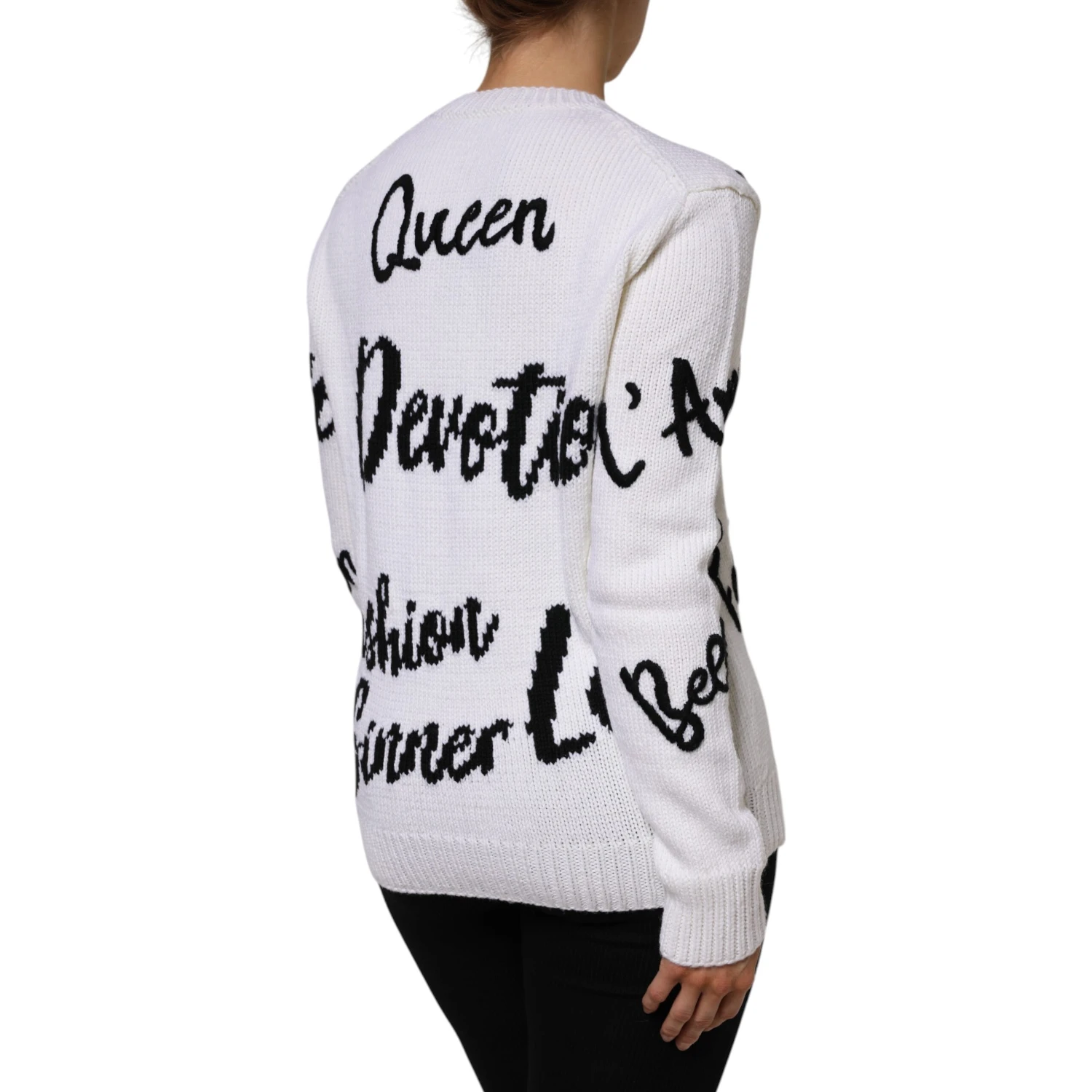 White Wool Knit Crew Neck Pullover Sweater