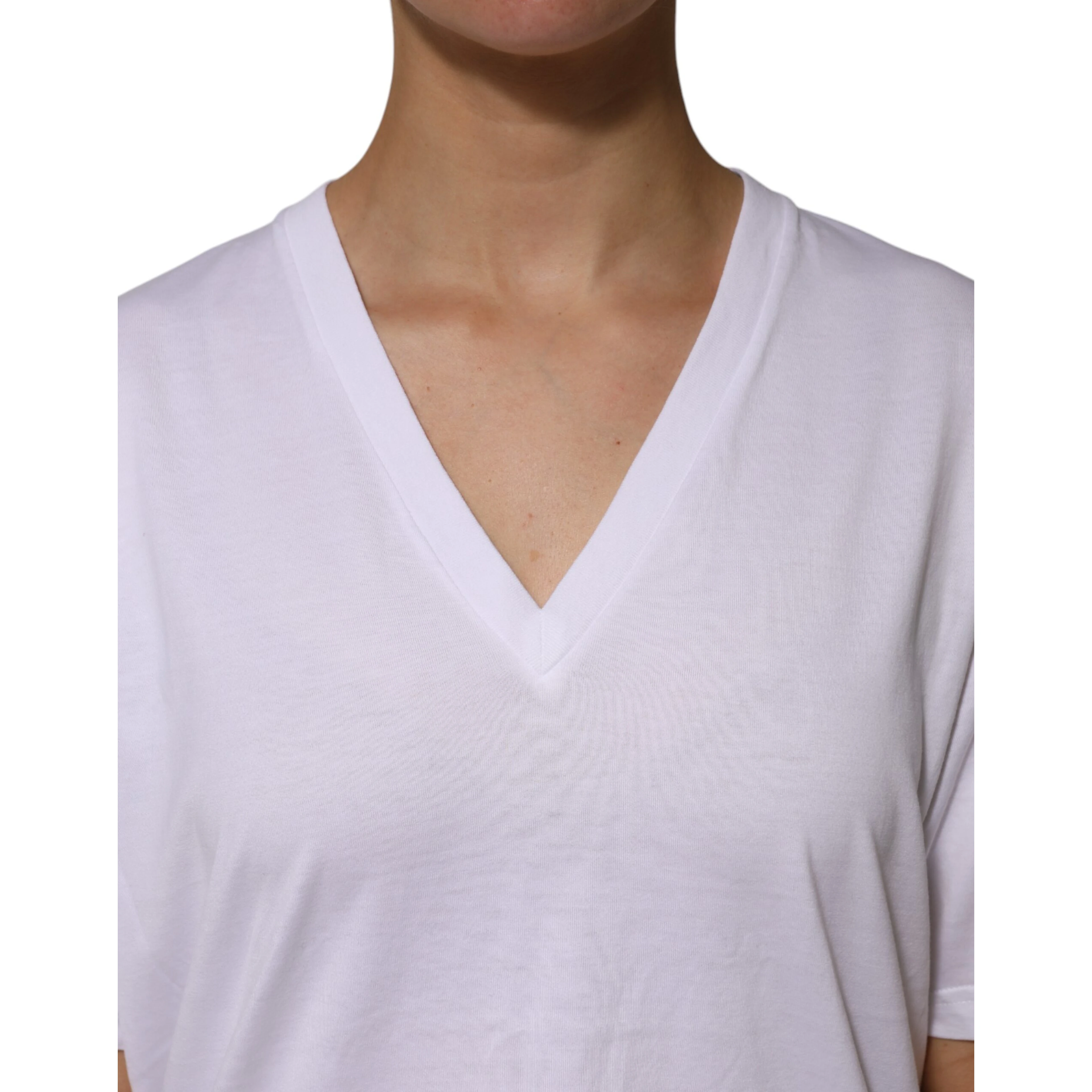 White Cotton Short Sleeves V-neck T-shirt