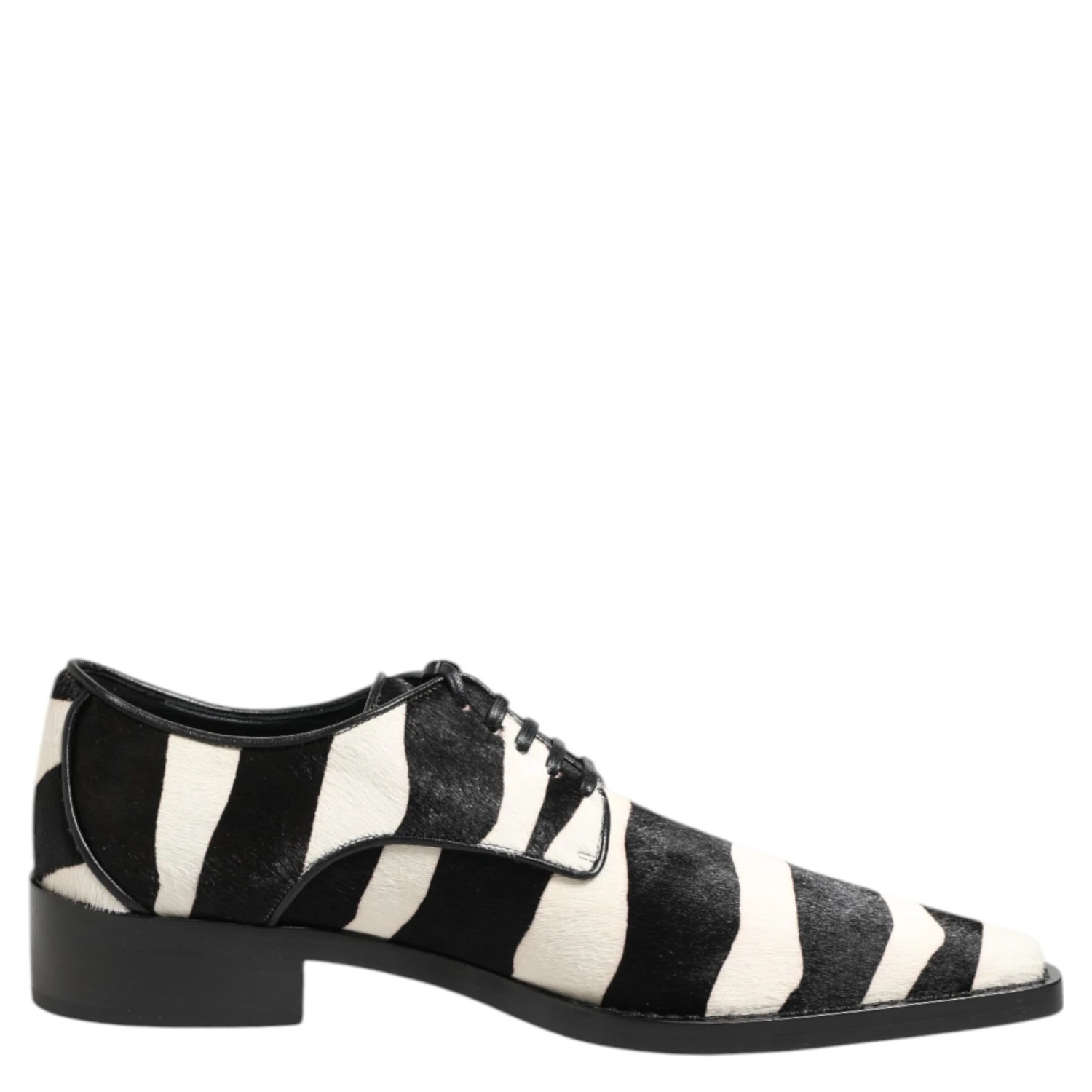 Black White Zebra Pony Fur Dress Shoes