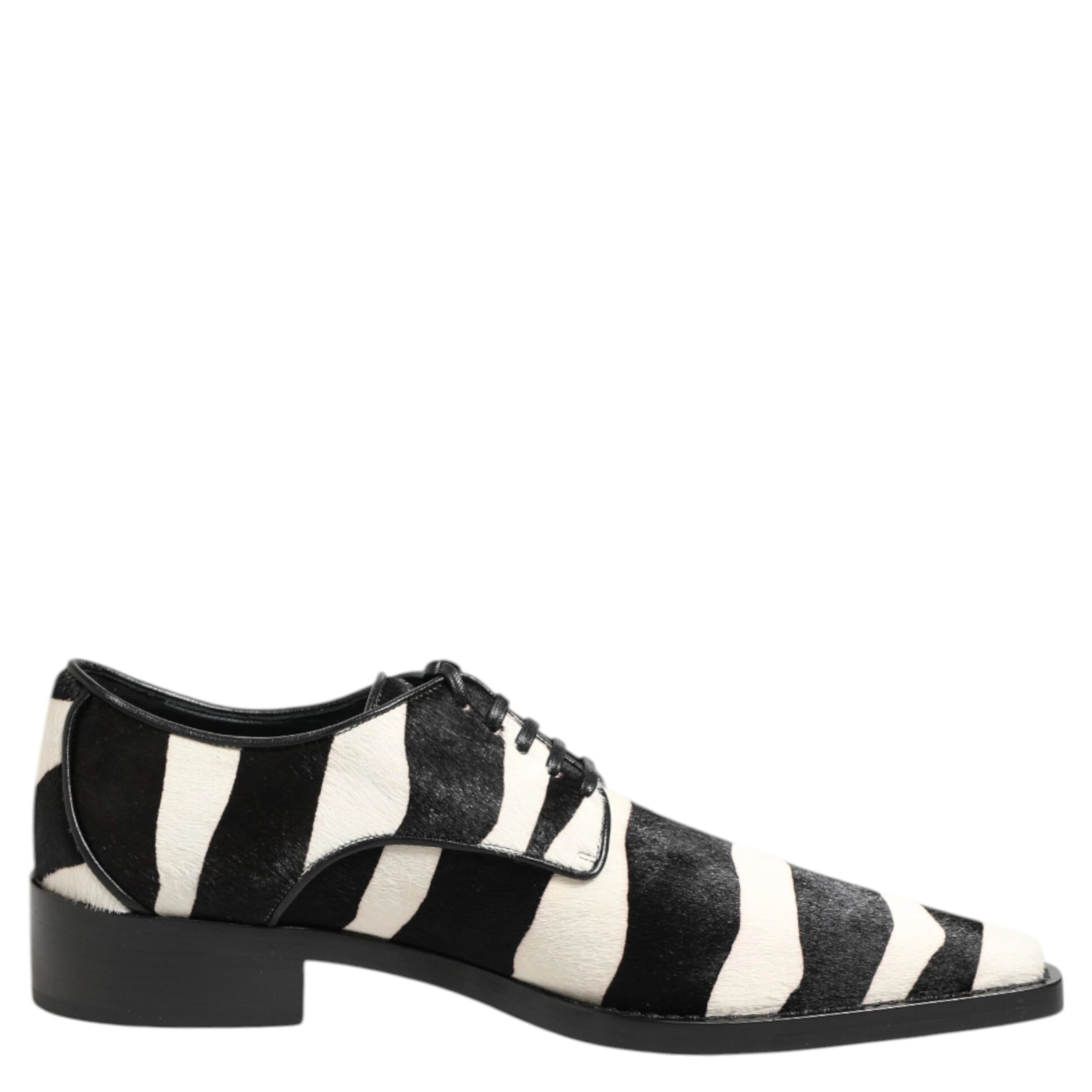 Black White Zebra Pony Fur Dress Shoes