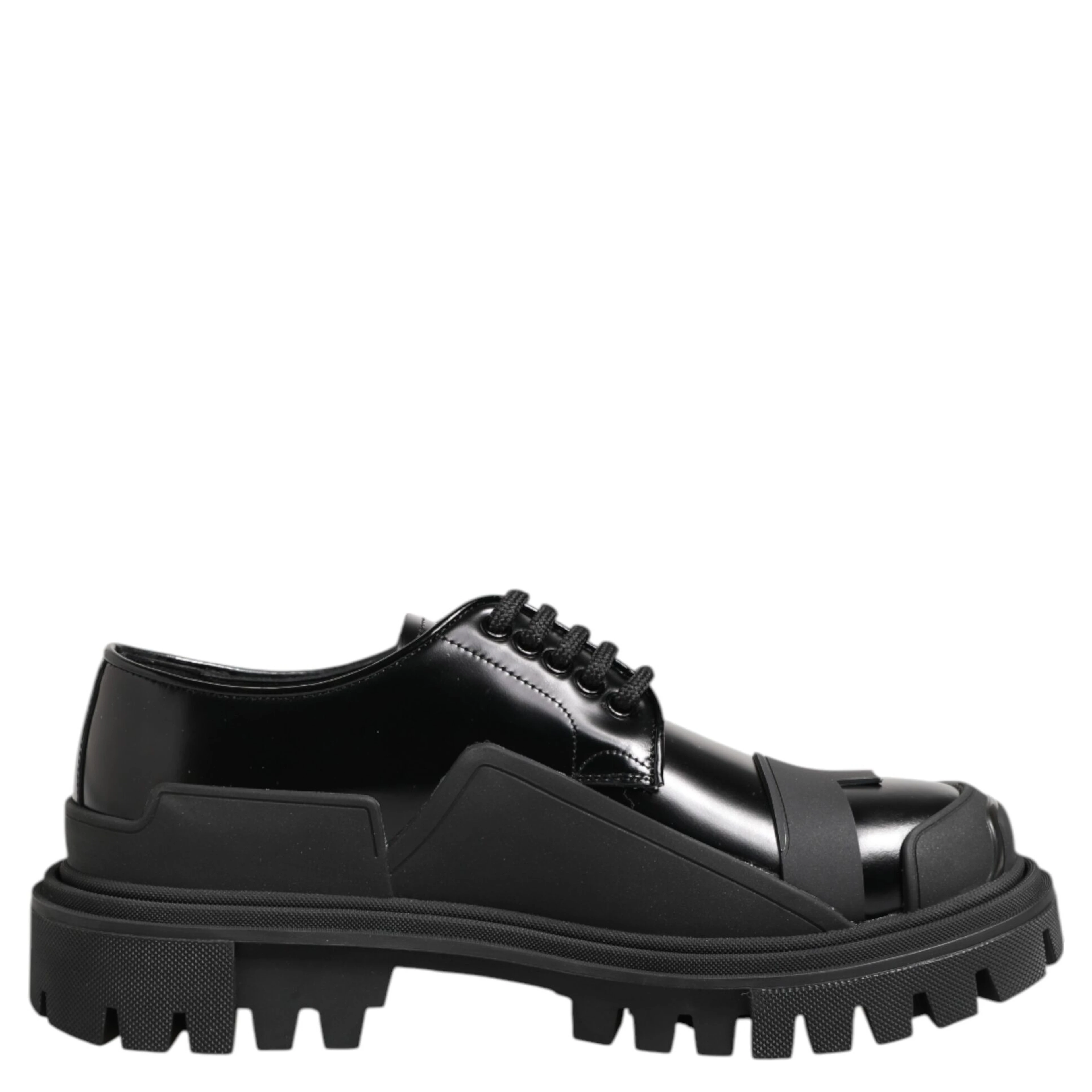 Black Patent Leather Trekking Derby Shoes