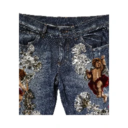 Blue Cotton Rhinestone Embellish Denim Jeans