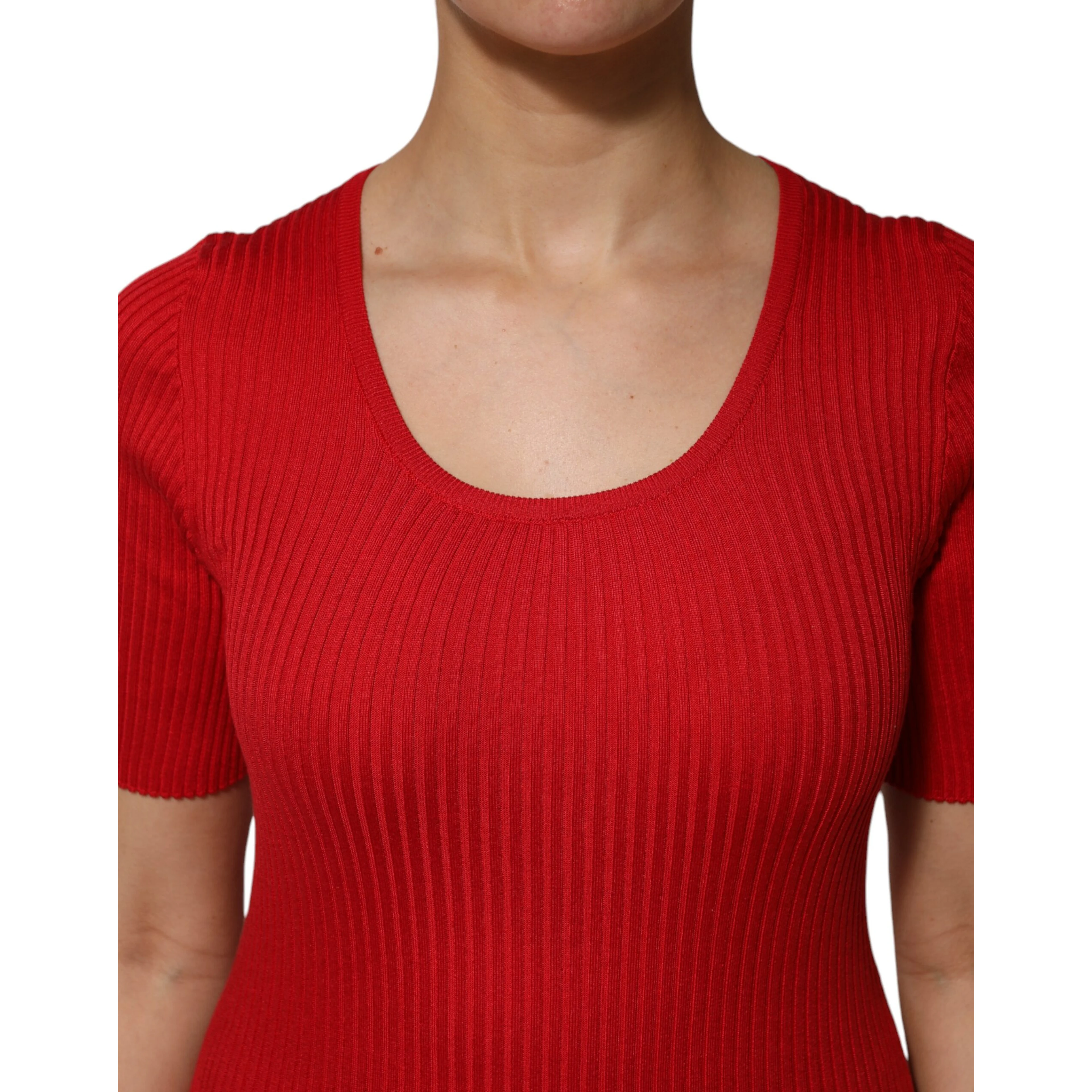 Red Round Neck Short Sleeves Pullover Top