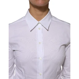 White Cotton Collared Long Sleeves Shirt Top
