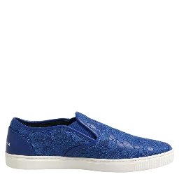 Blue Leather Lace Slip On Sneaker Shoes