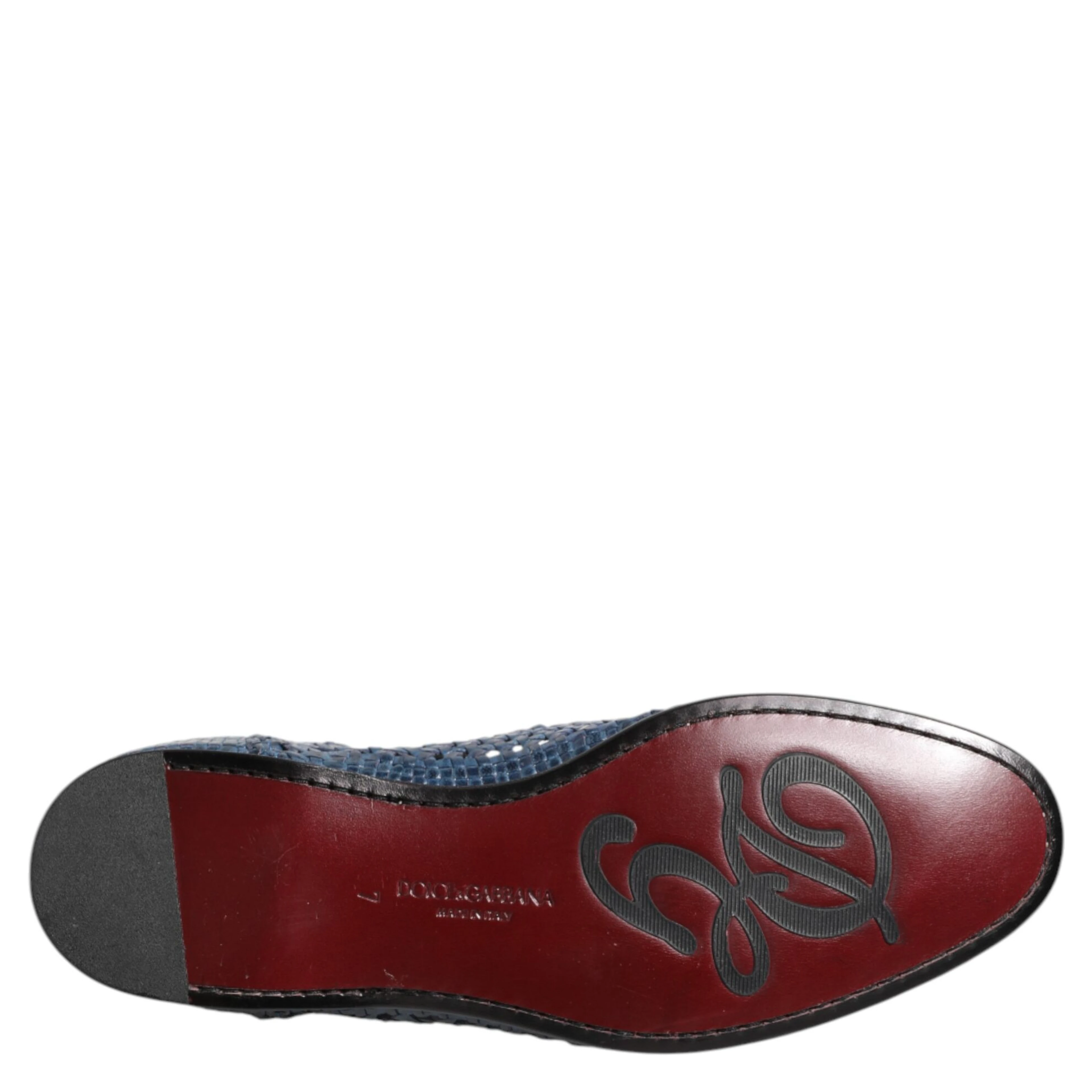 Blue Woven Leather Slip On Loafers Shoes