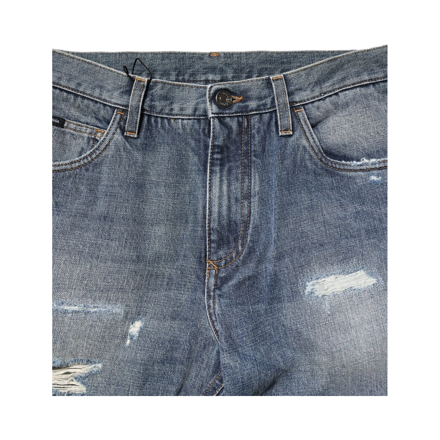 Blue Washed Tattered Straight Fit Denim Jeans