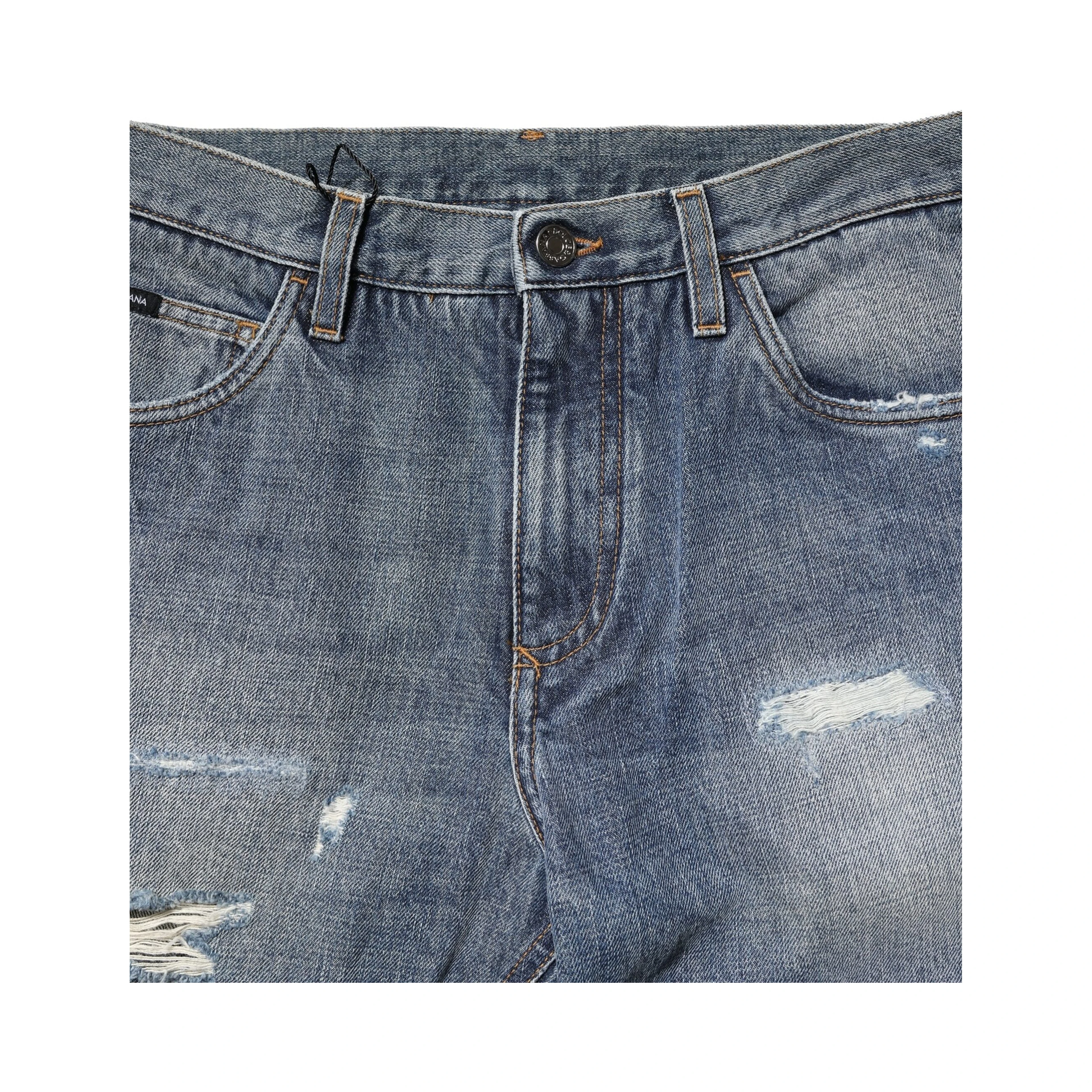 Blue Washed Tattered Straight Fit Denim Jeans