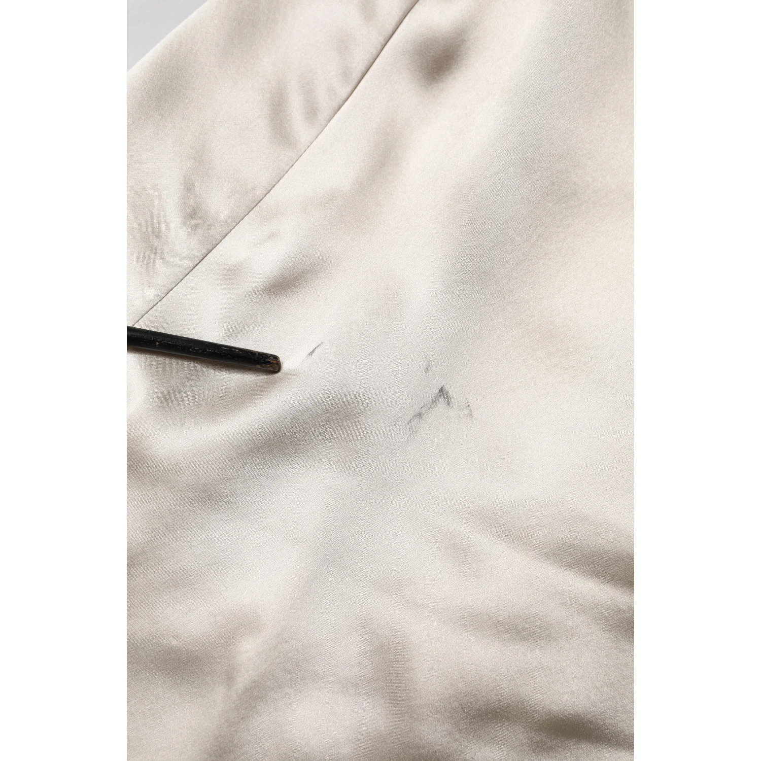 Beige Satin Silk Collared Long Sleeves Top