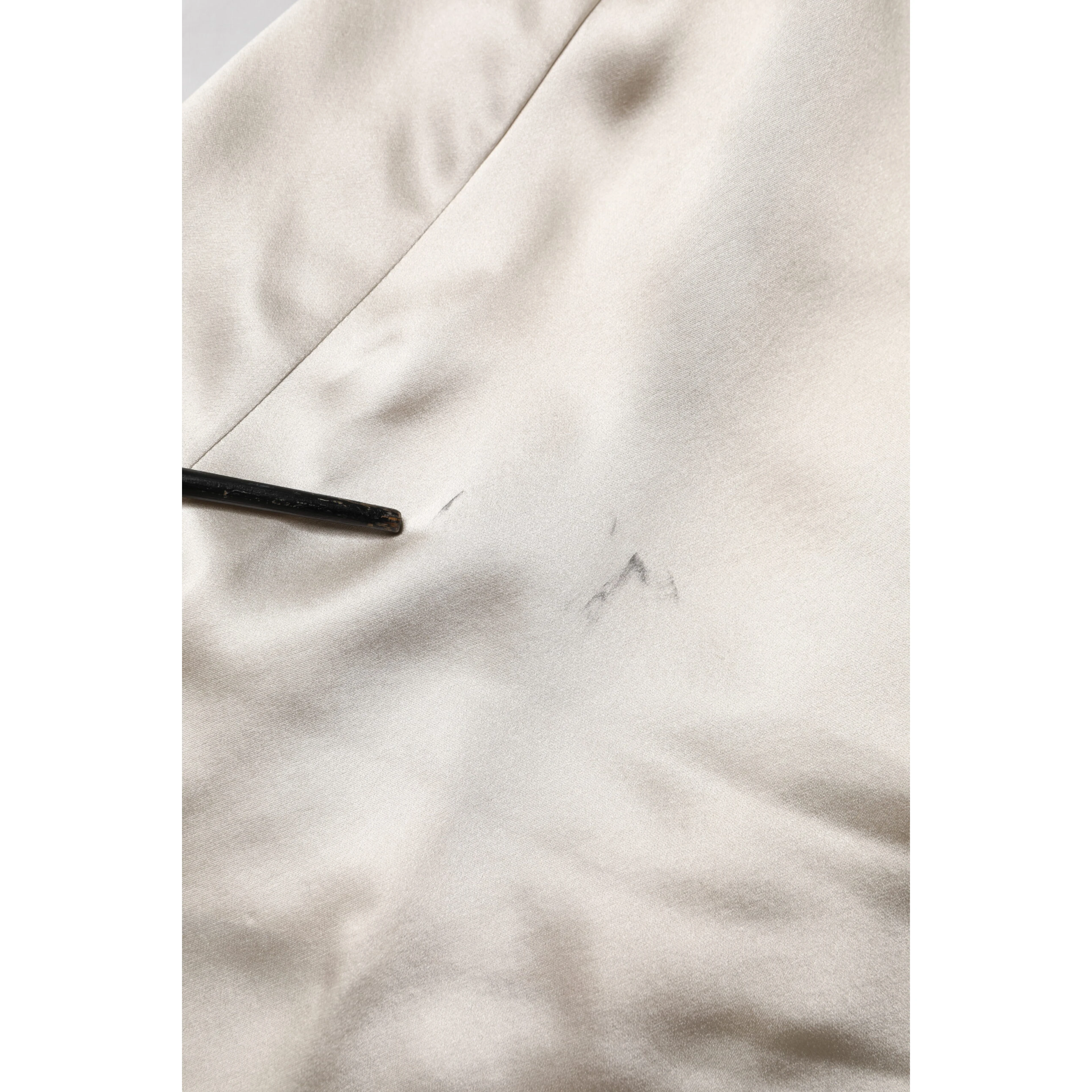 Beige Satin Silk Collared Long Sleeves Top