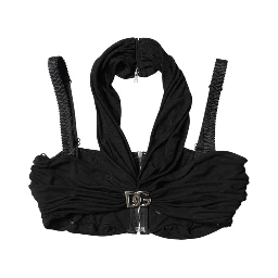Black Cropped Viscose Halter Bustier Top