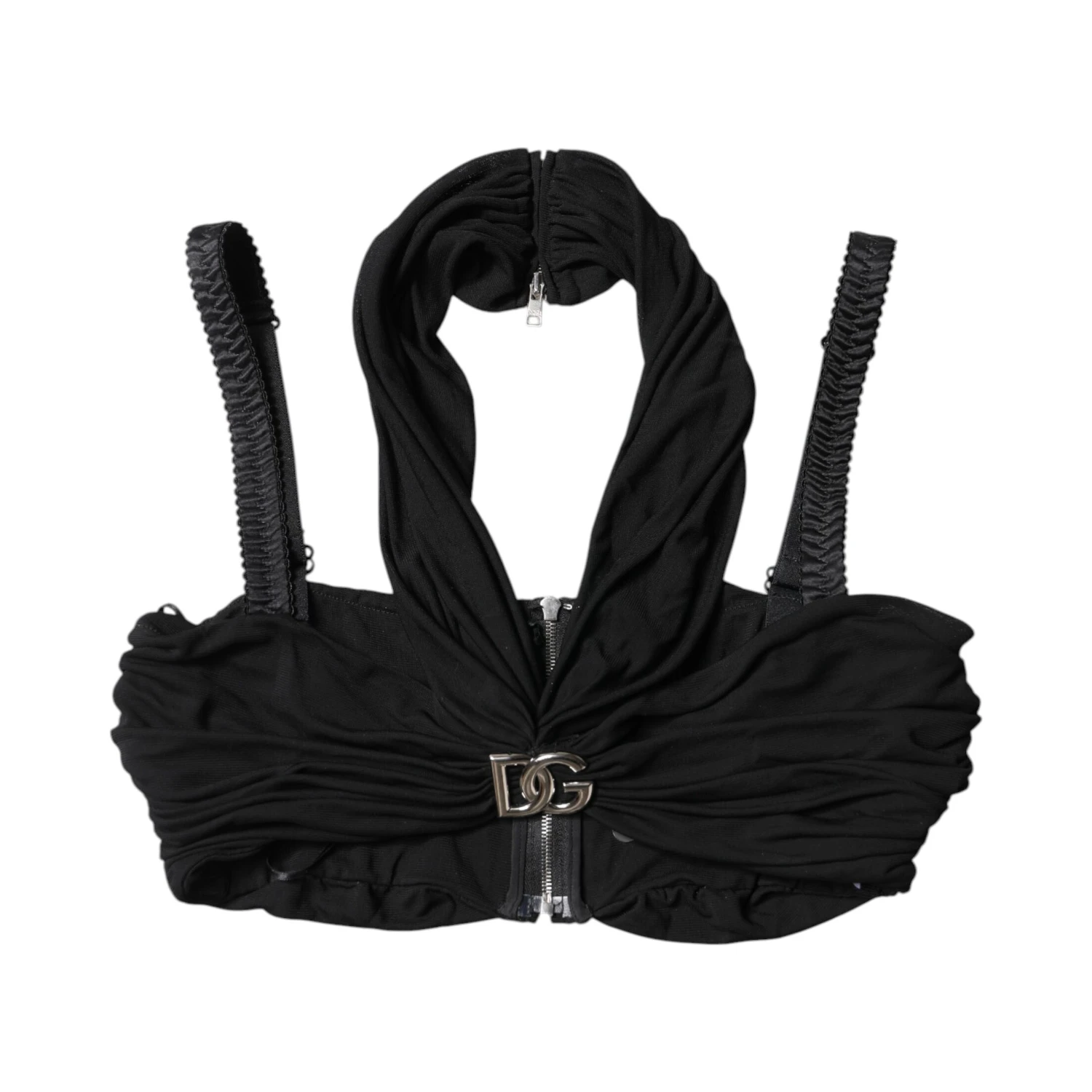 Black Cropped Viscose Halter Bustier Top