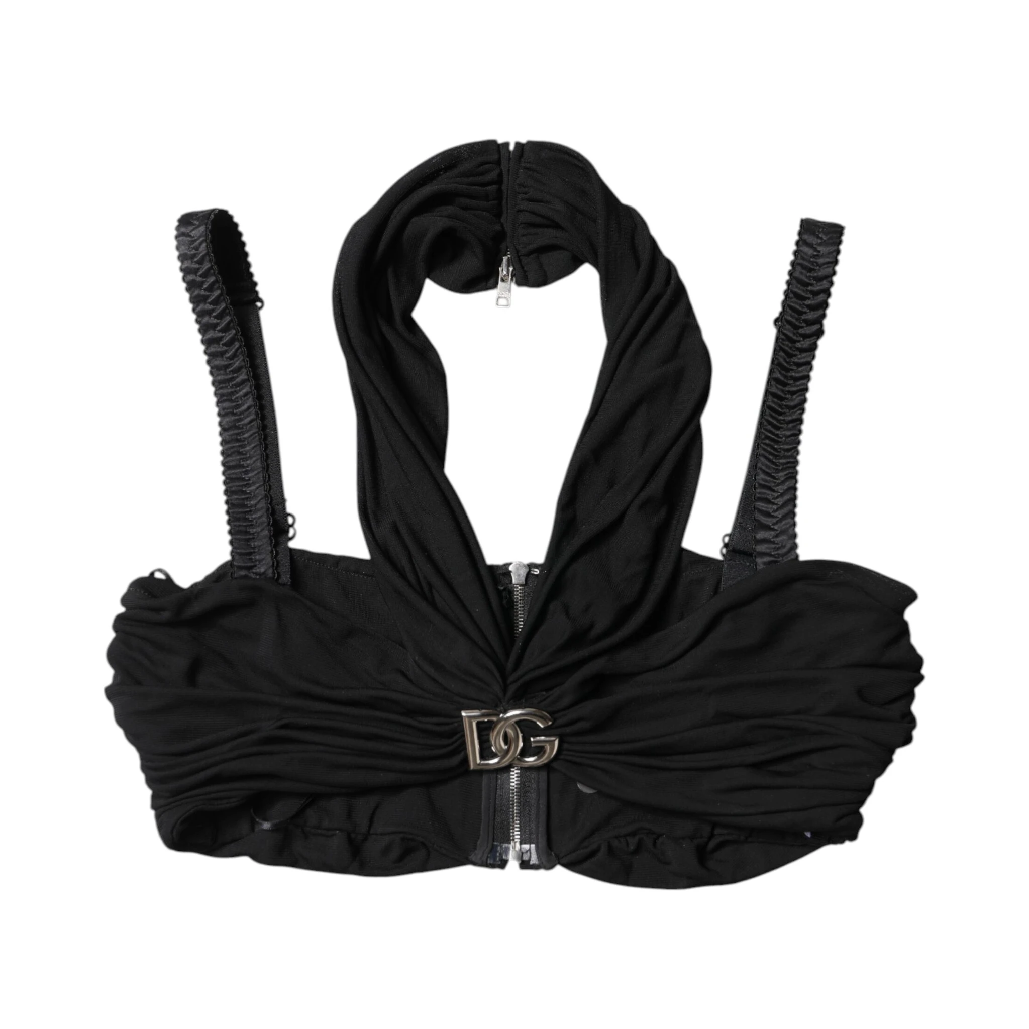 Black Cropped Viscose Halter Bustier Top