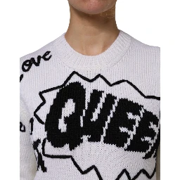 White Wool Knit Crew Neck Pullover Sweater