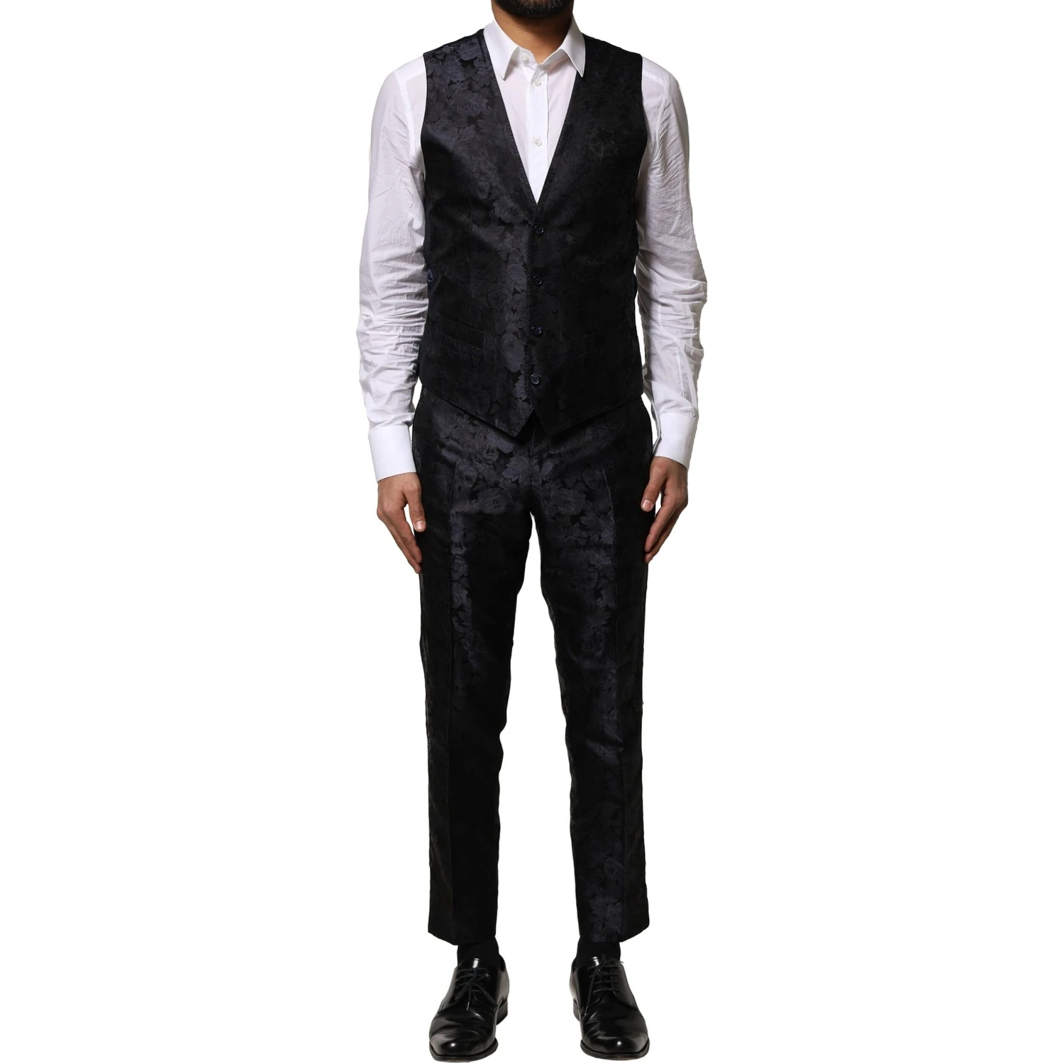 Black Jacquard 3 Piece Single Breasted Suit