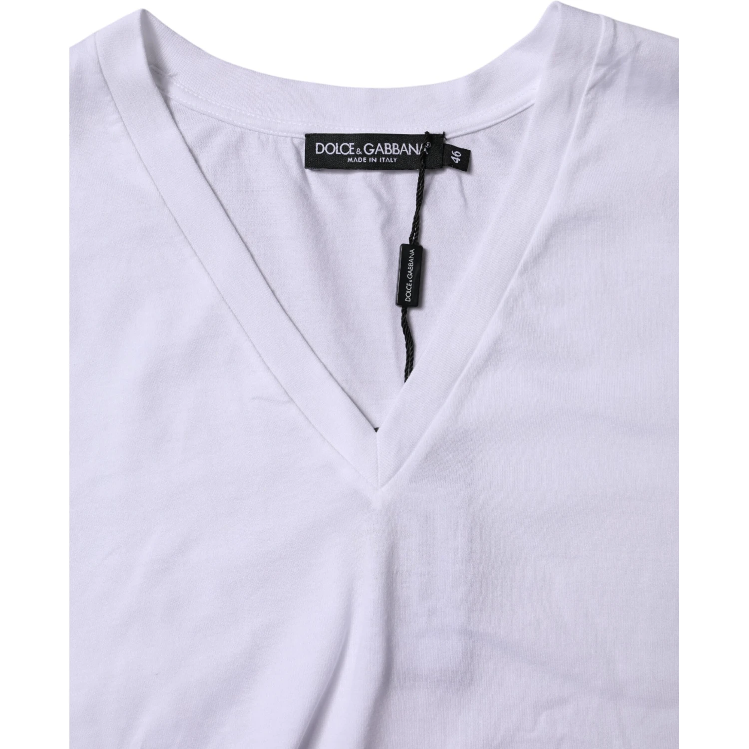 White Cotton Short Sleeves V-neck T-shirt