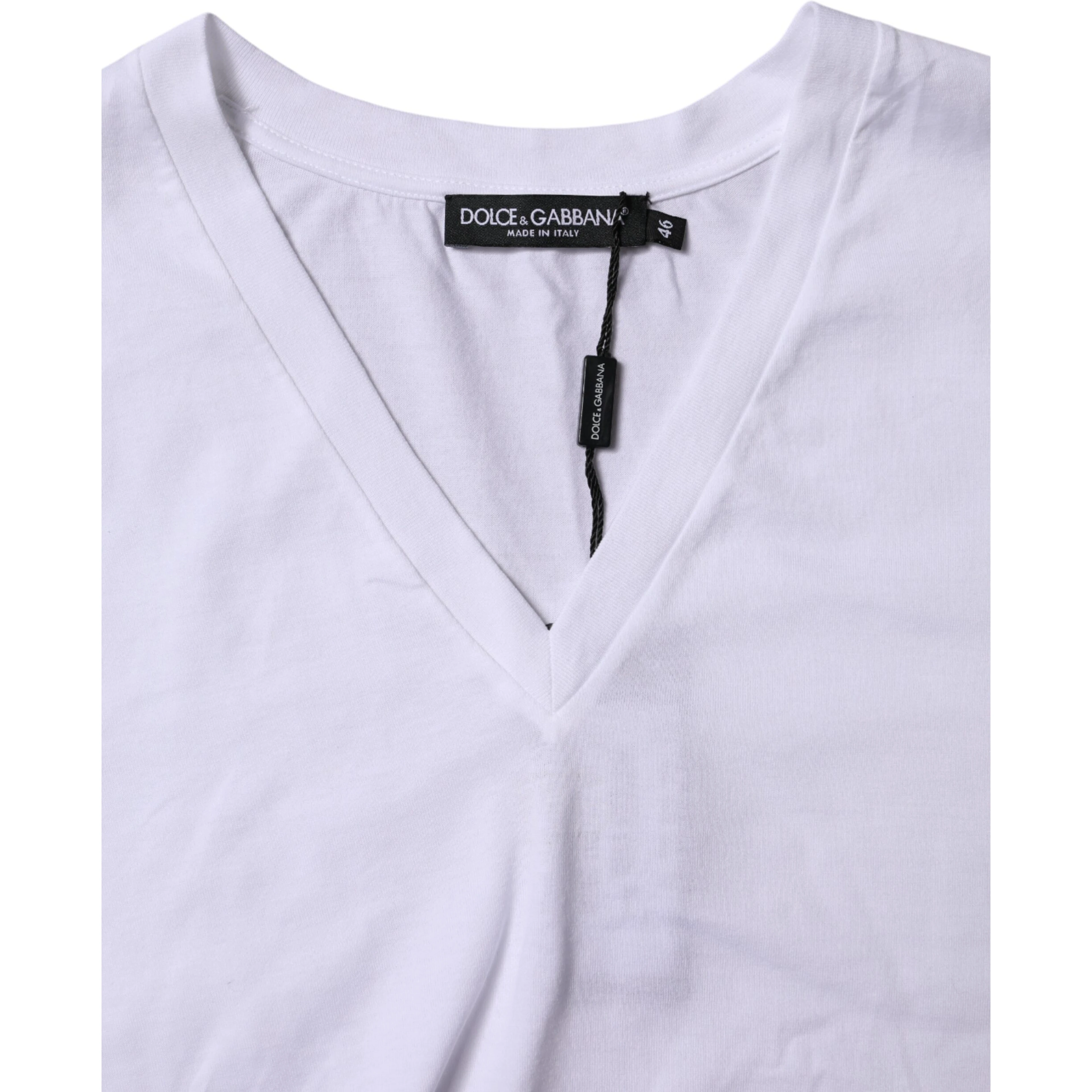 White Cotton Short Sleeves V-neck T-shirt