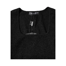 Black Square Neck Long Sleeves Pullover Top