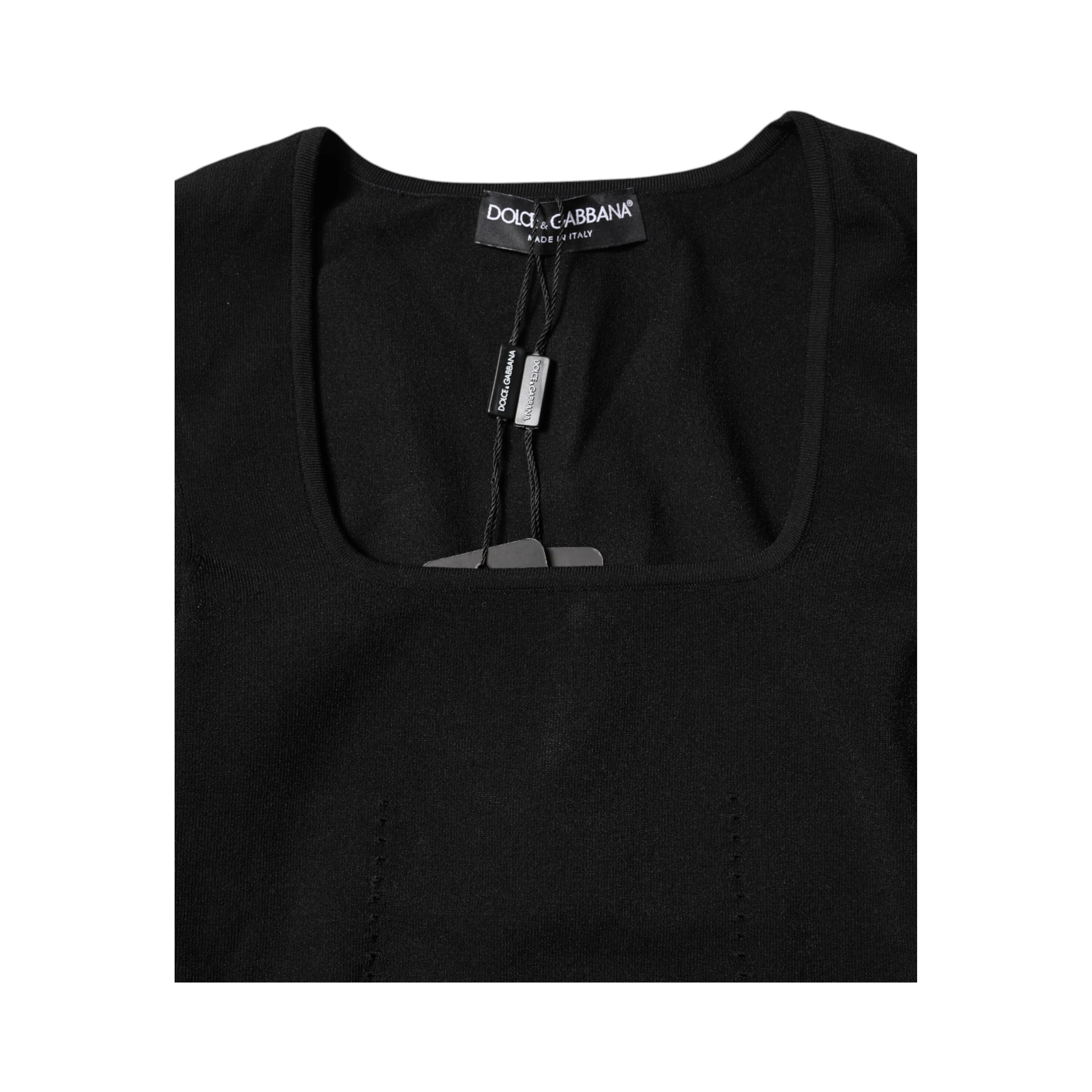 Black Square Neck Long Sleeves Pullover Top