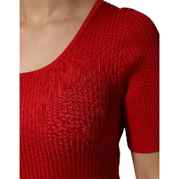 Red Round Neck Short Sleeves Pullover Top