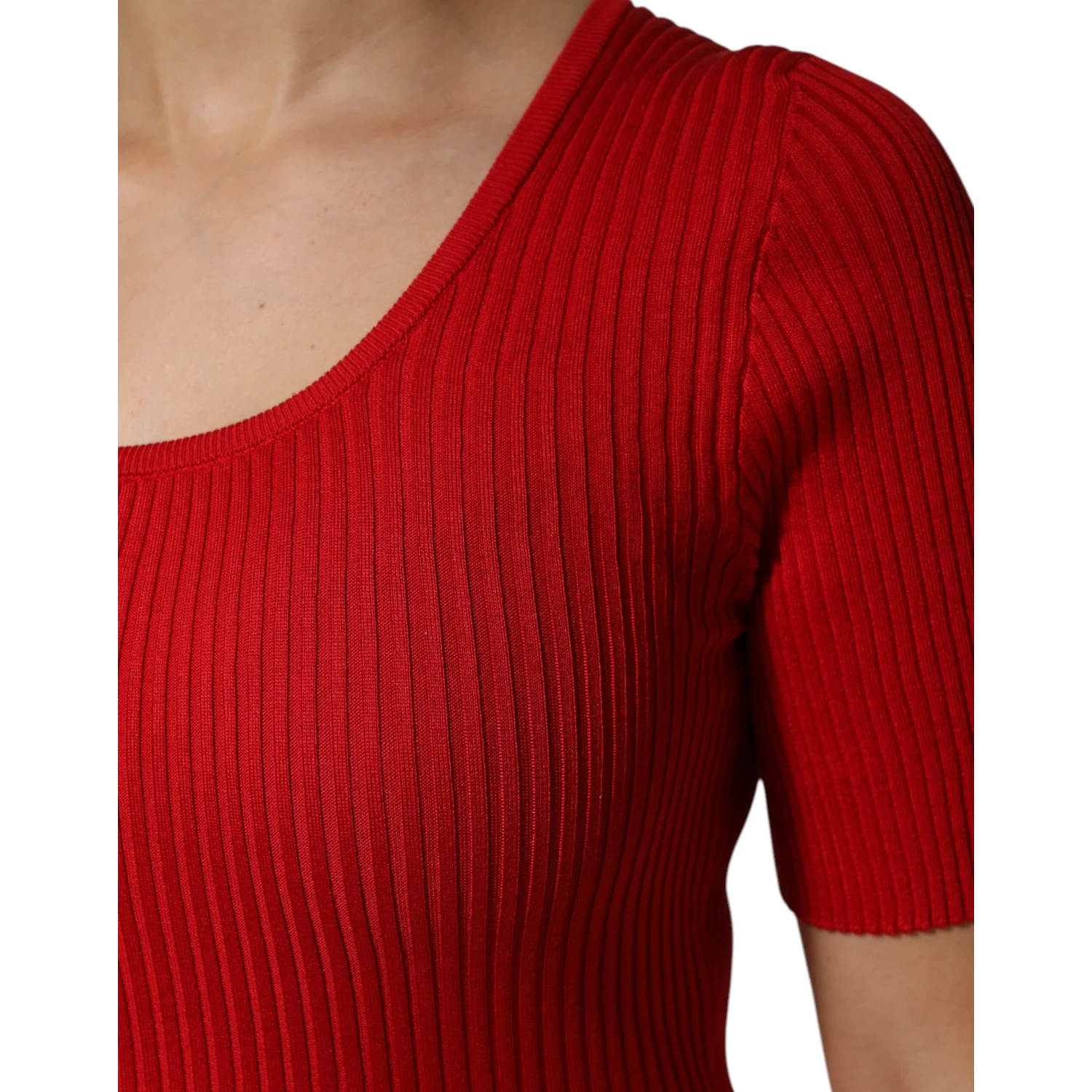 Red Round Neck Short Sleeves Pullover Top