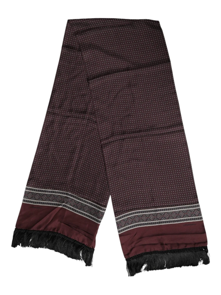 Maroon Dotted Silk Fringes Foulard Scarf
