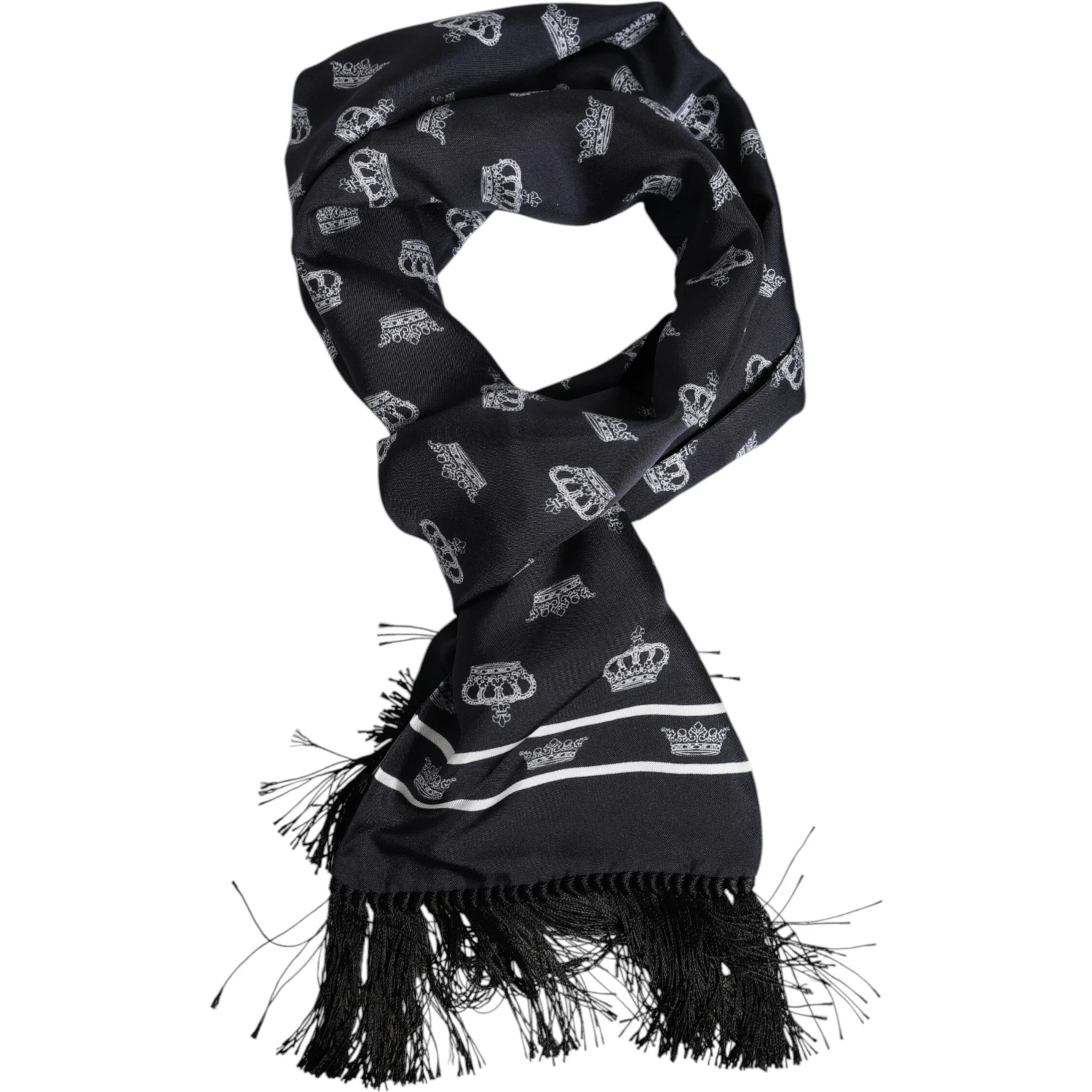 Black Silk Crown Fringes Men Foulard Scarf