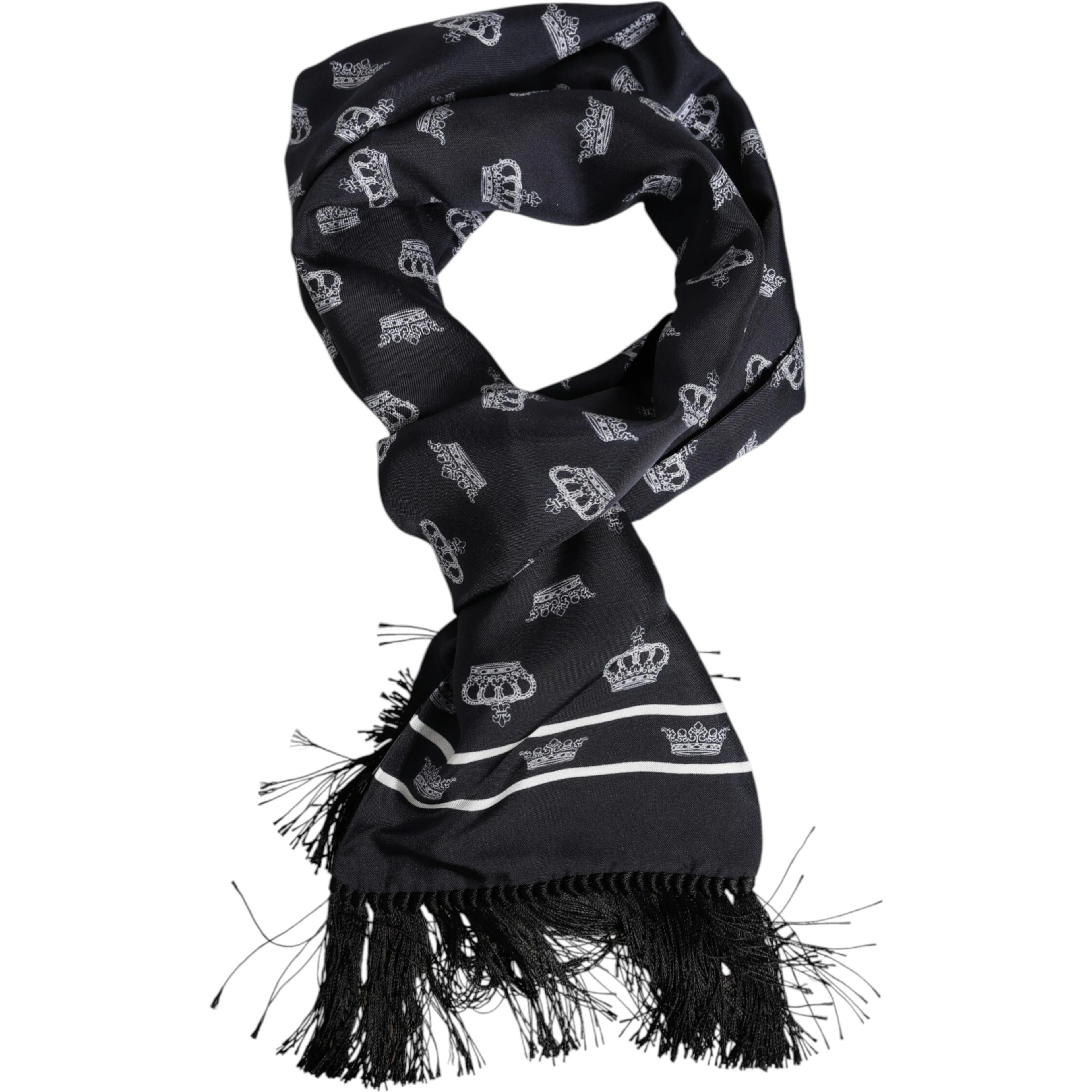 Black Silk Crown Fringes Men Foulard Scarf
