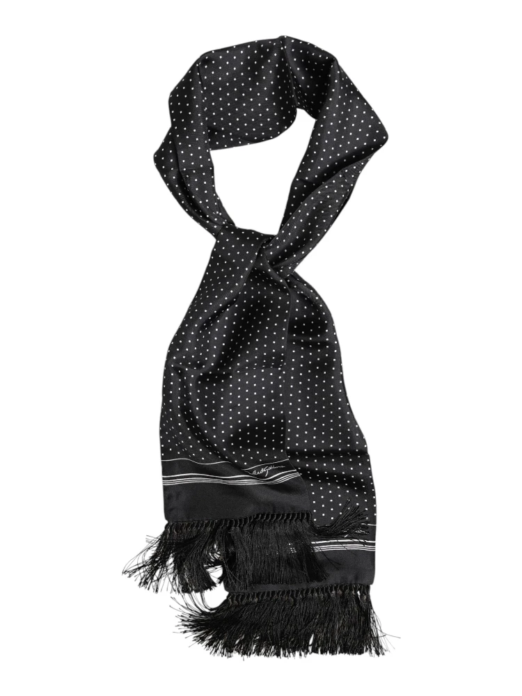 Black White Polka Dot Fringes Foulard Scarf
