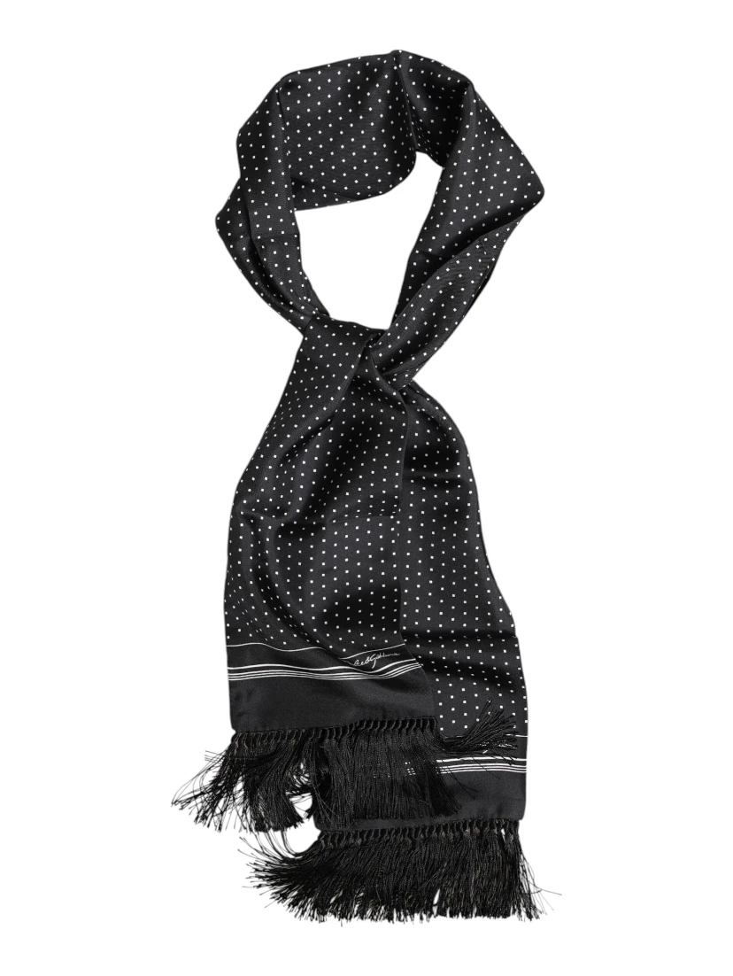 Black White Polka Dot Fringes Foulard Scarf