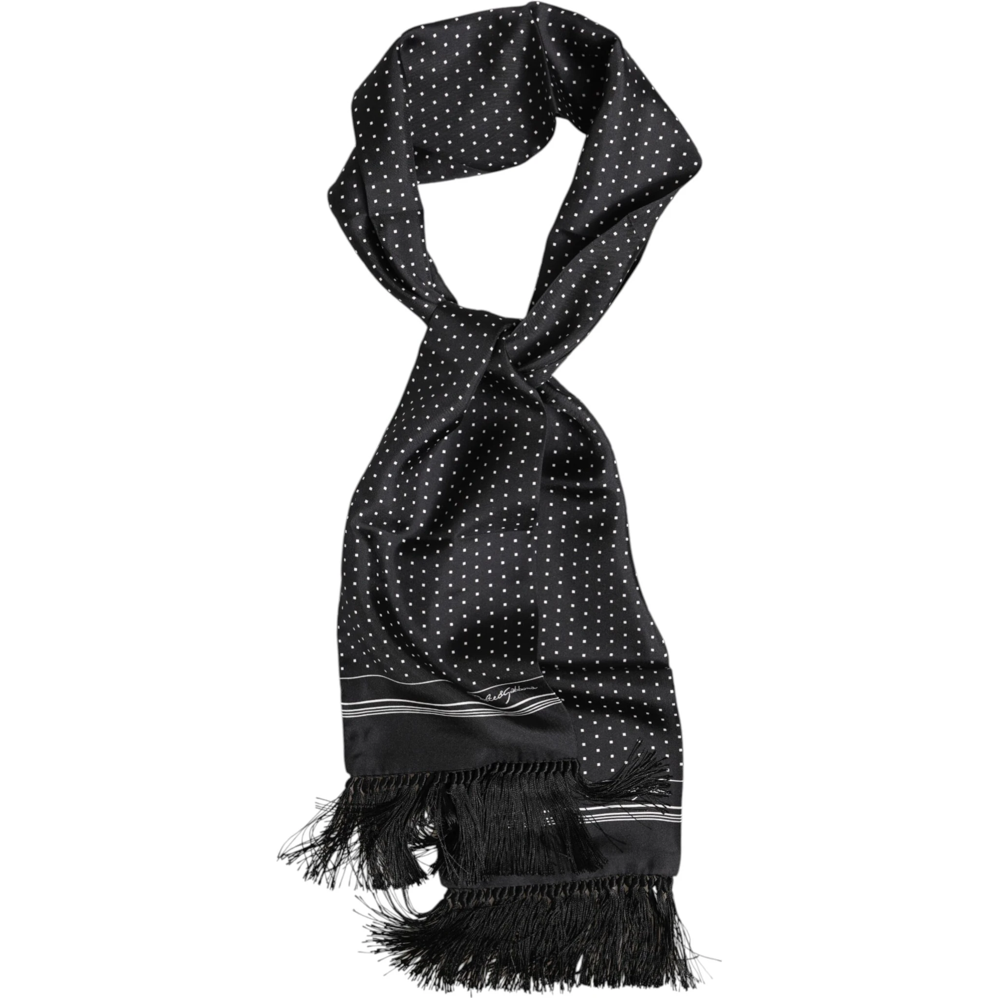 Black White Polka Dot Fringes Foulard Scarf