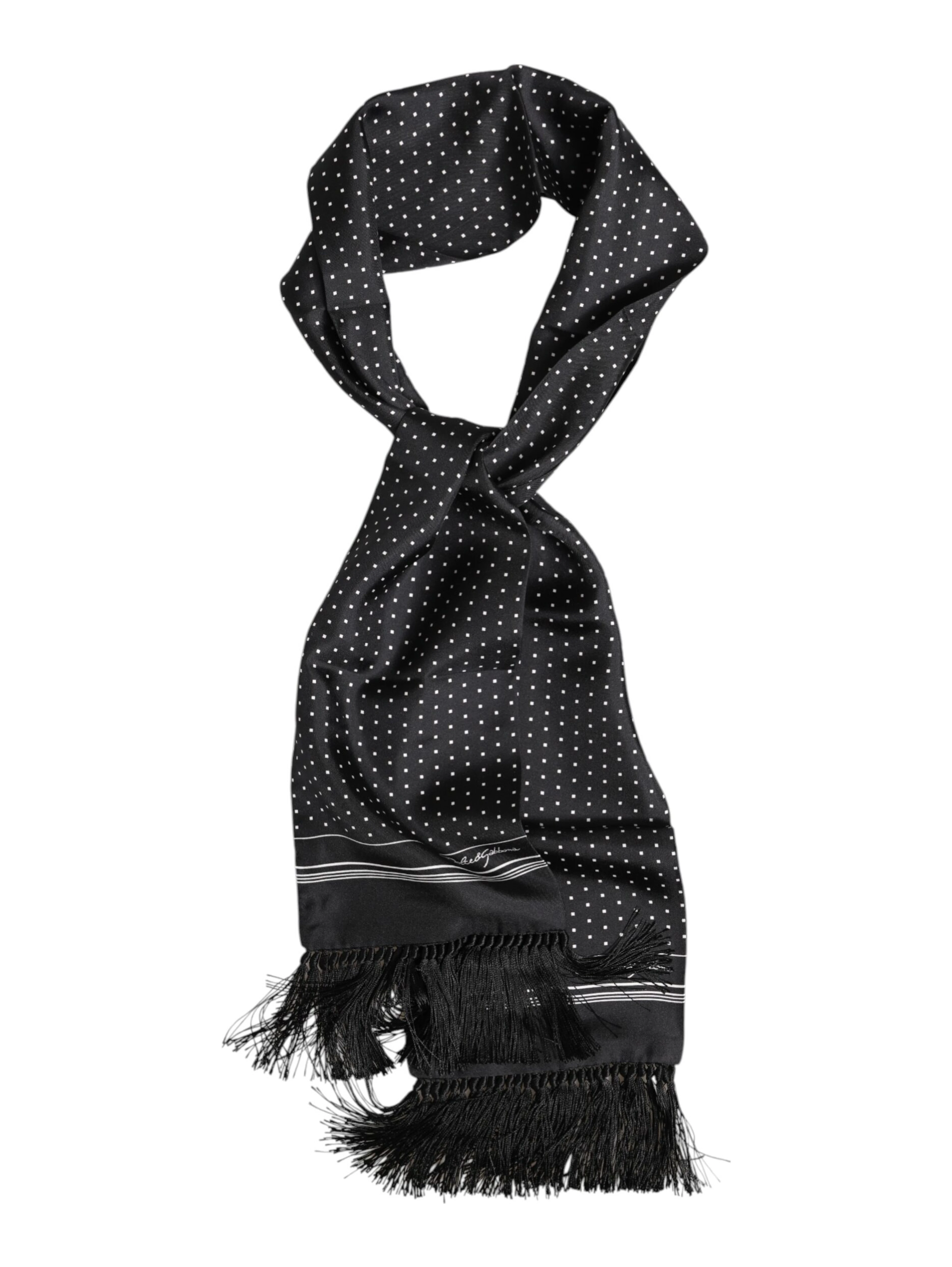 Black White Polka Dot Fringes Foulard Scarf