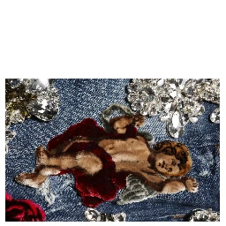 Blue Cotton Rhinestone Embellish Denim Jeans