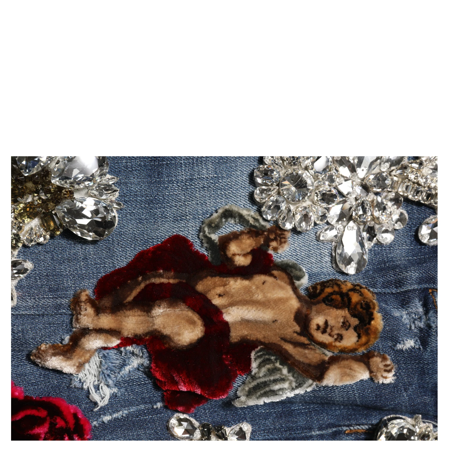 Blue Cotton Rhinestone Embellish Denim Jeans