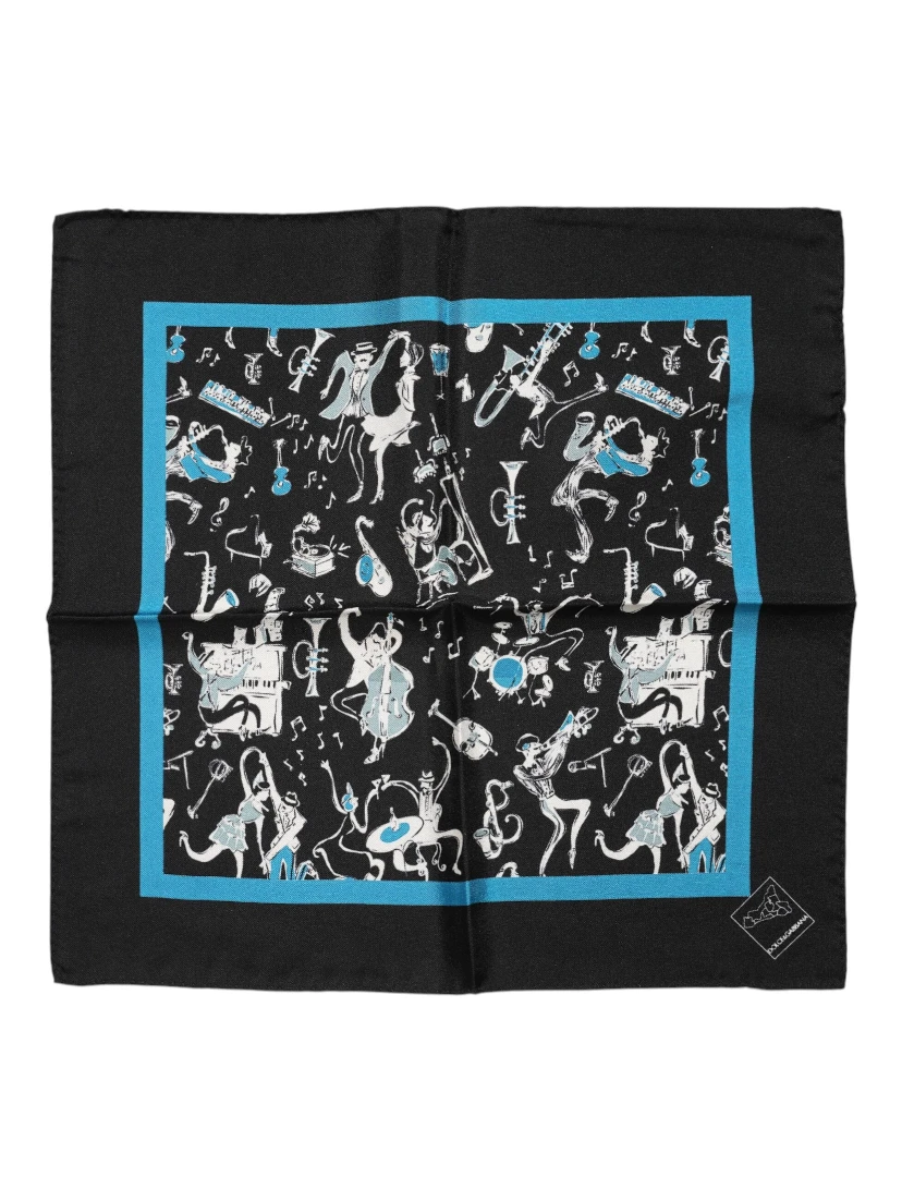 Black Jazz Club Silk Square Men Foulard Scarf
