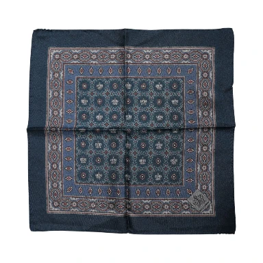 Blue Printed Silk Square Men Foulard Scarf