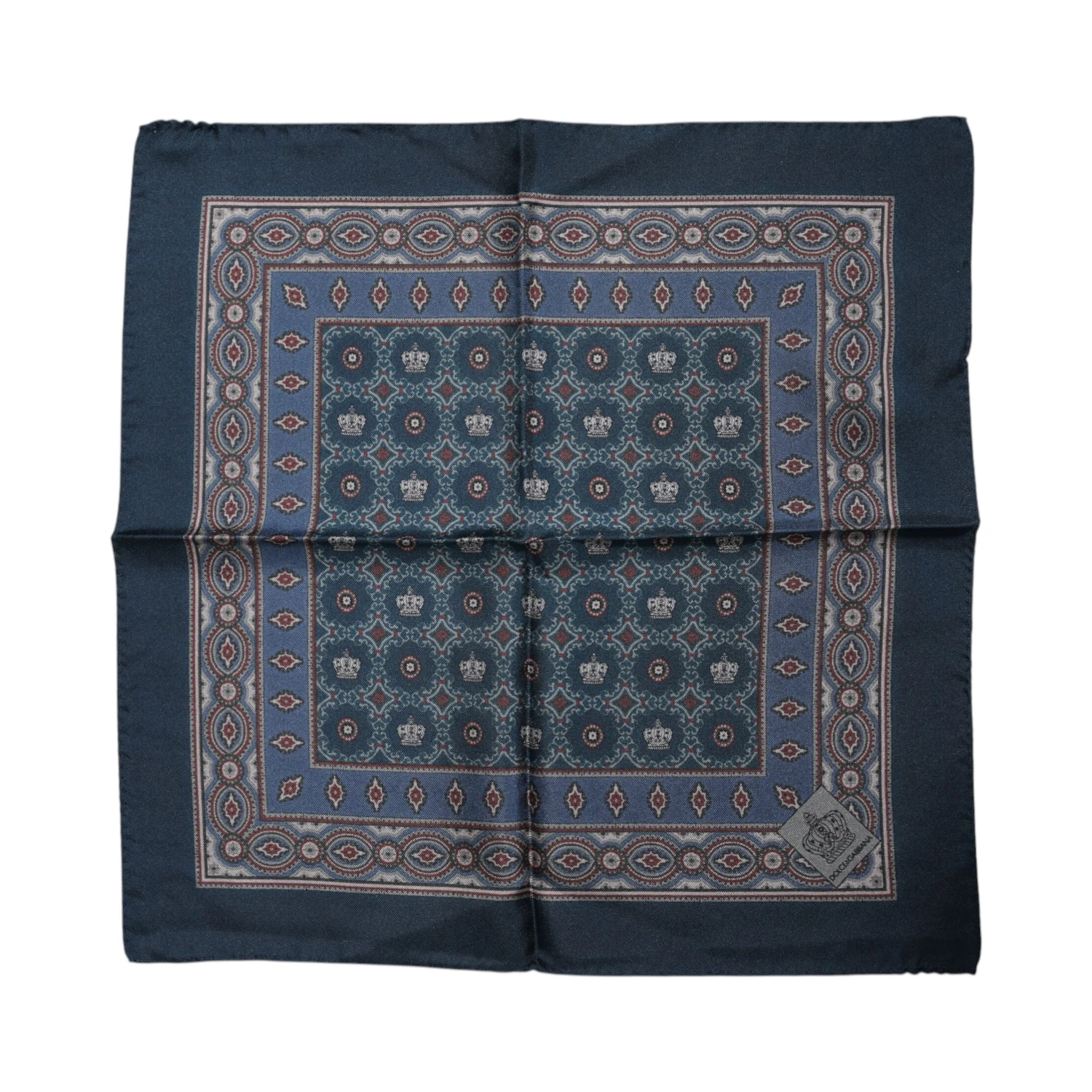Blue Printed Silk Square Men Foulard Scarf