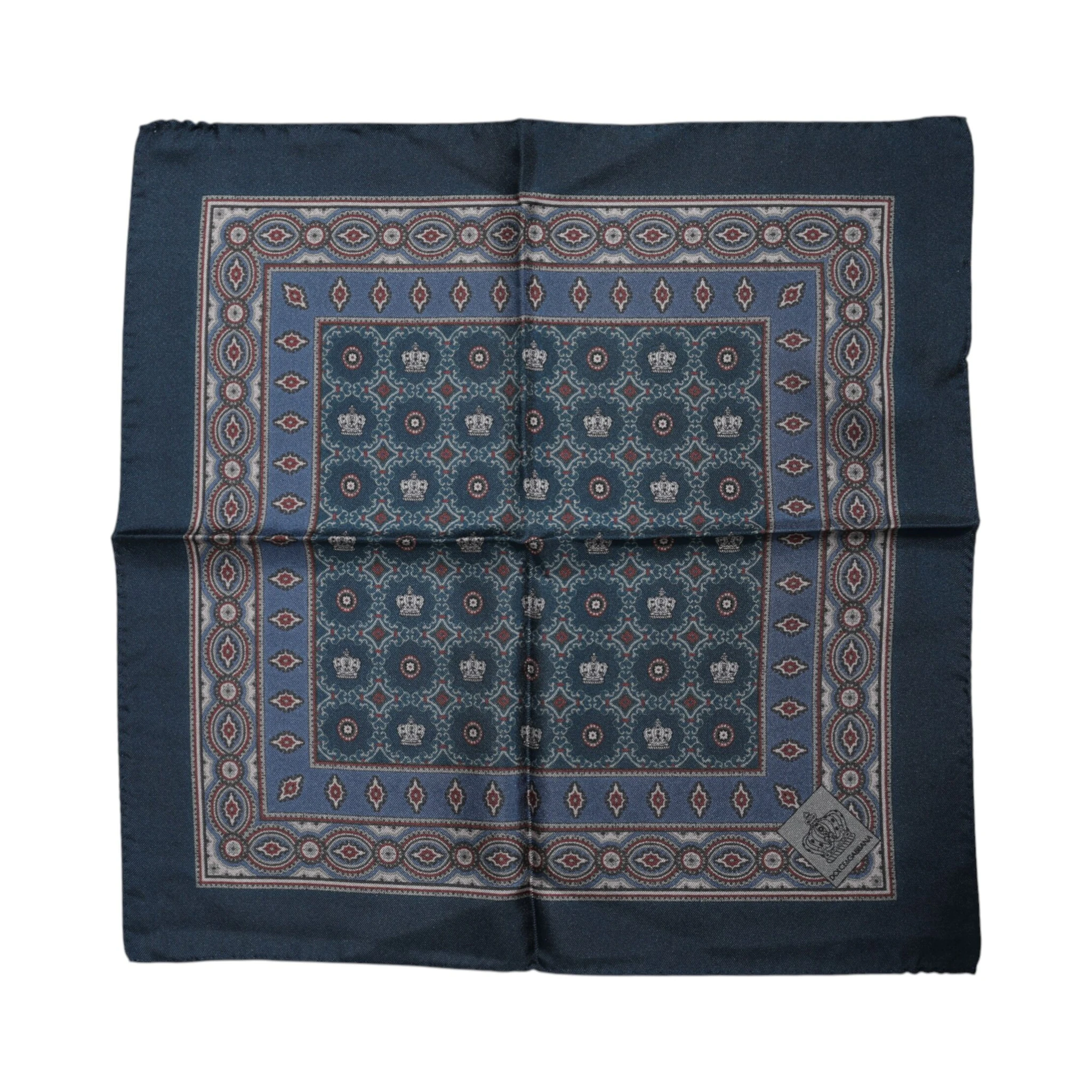 Blue Printed Silk Square Men Foulard Scarf