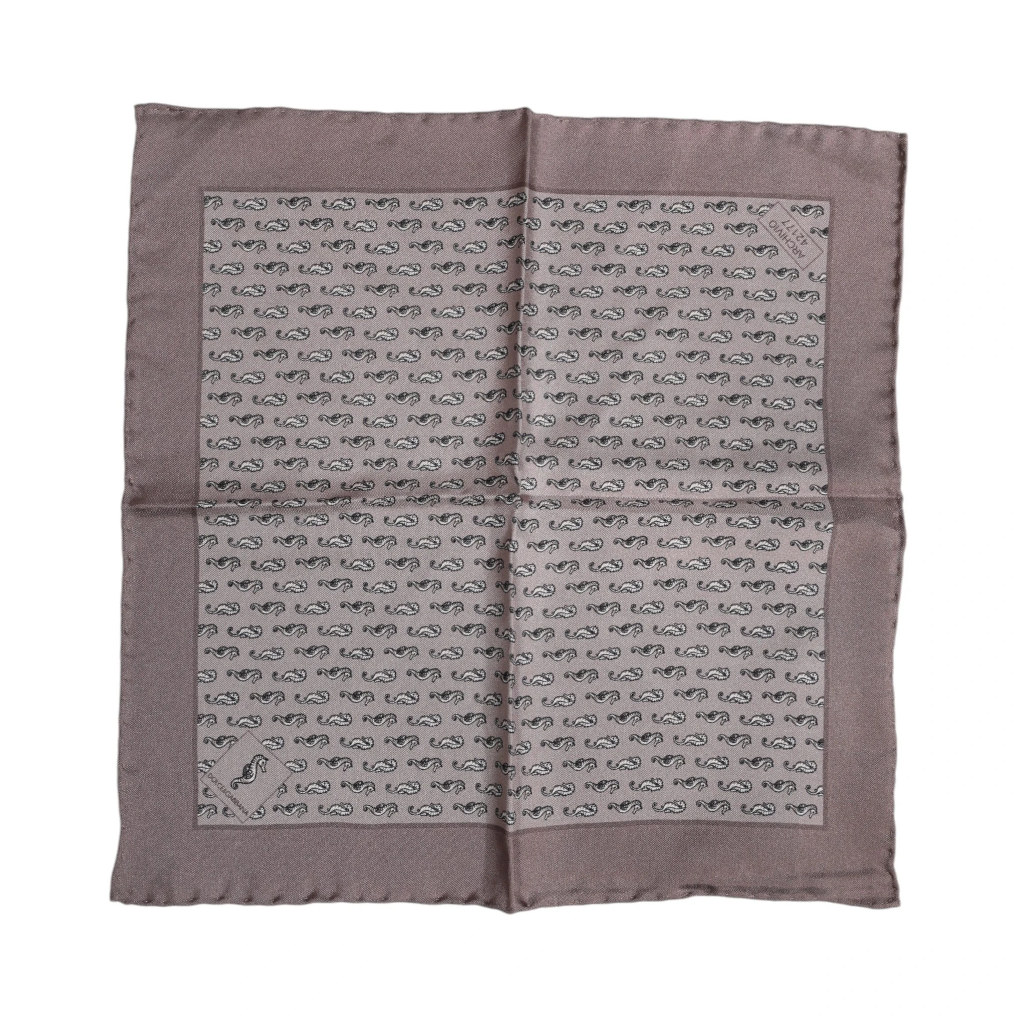 Brown Sea Horse Silk Square Foulard Scarf